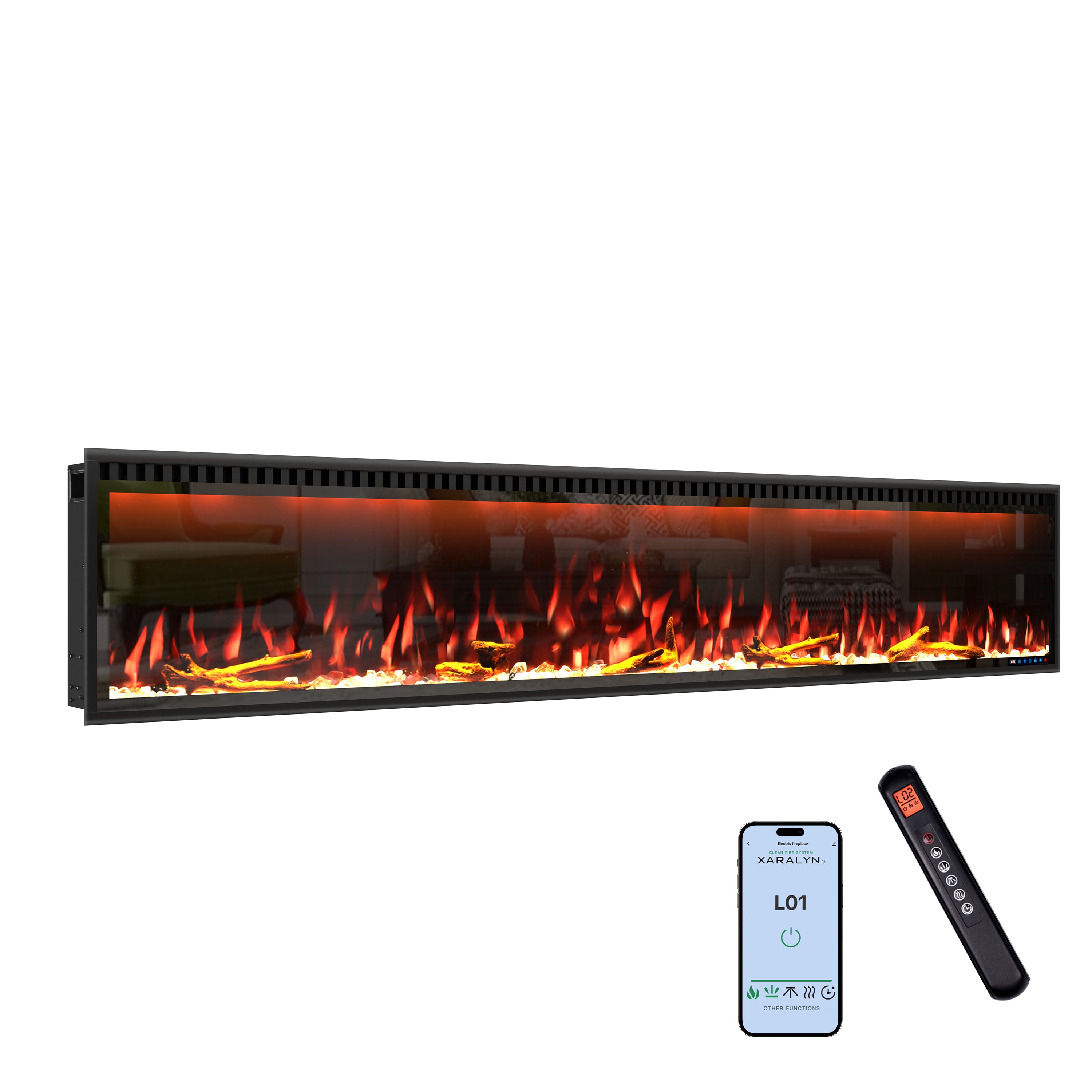50/60/74/88-in W Black LED Wall-mount Electric Fireplace with Remote Control Included
