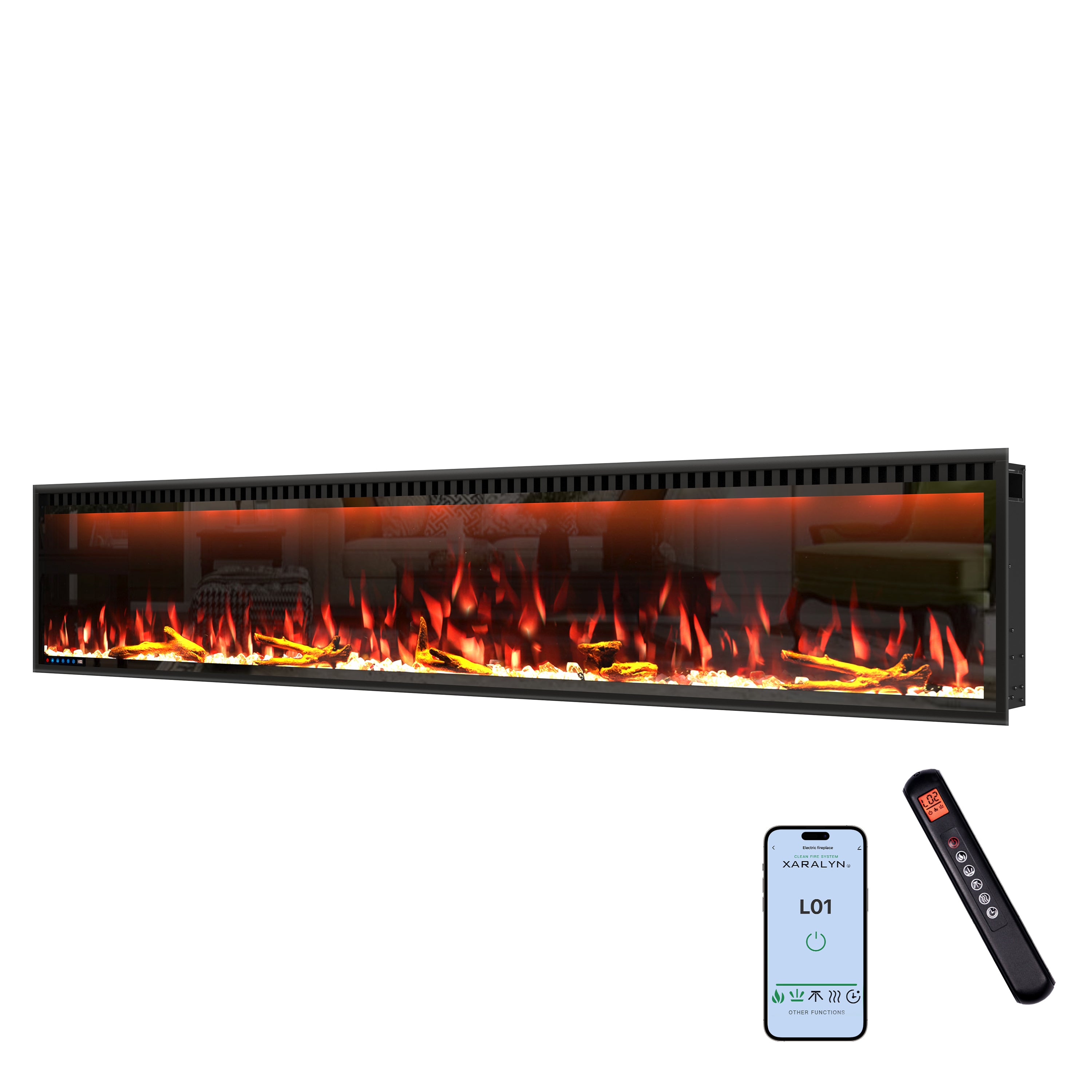 50/60/74/88-in W Black LED Wall-mount Electric Fireplace with Remote Control Included