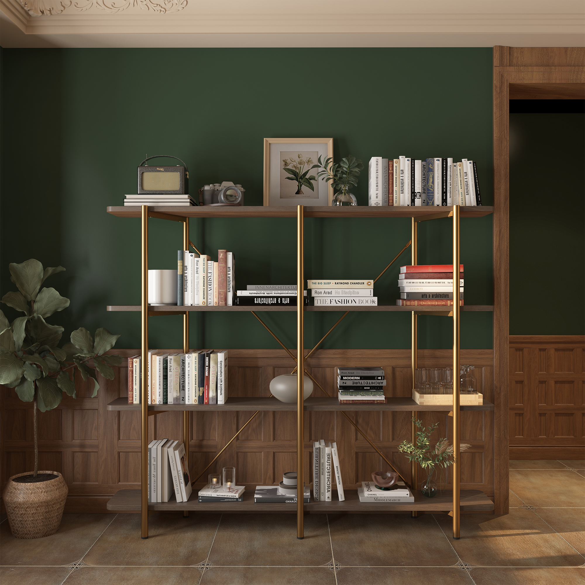 62.99 in. Tall Metal 4-Layer Vertical Stainless Steel Silver Storage Rack Bookshelf Bookcase