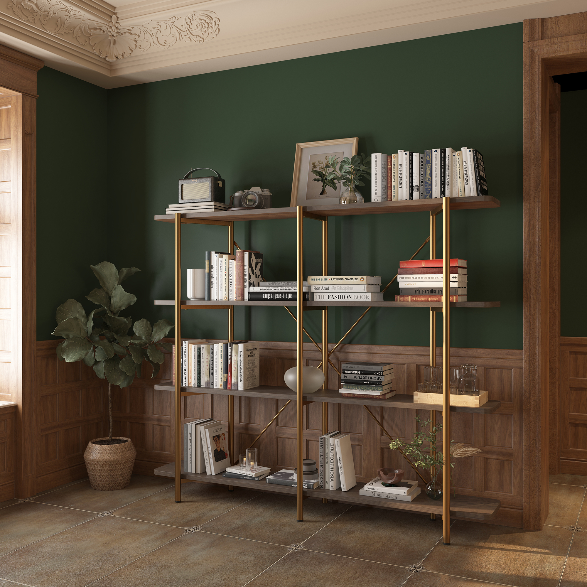 62.99 in. Tall Metal 4-Layer Vertical Stainless Steel Silver Storage Rack Bookshelf Bookcase