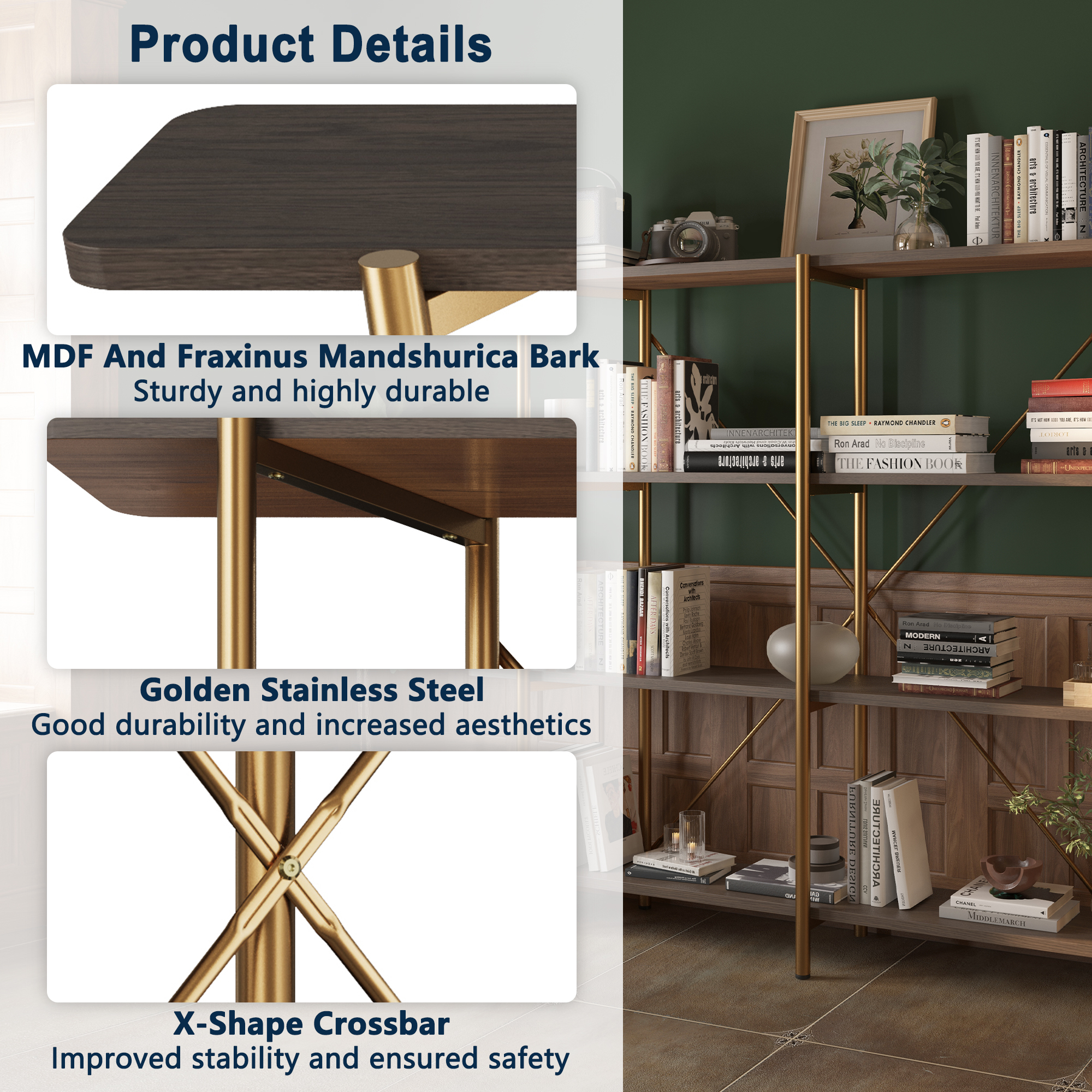 62.99 in. Tall Metal 4-Layer Vertical Stainless Steel Silver Storage Rack Bookshelf Bookcase