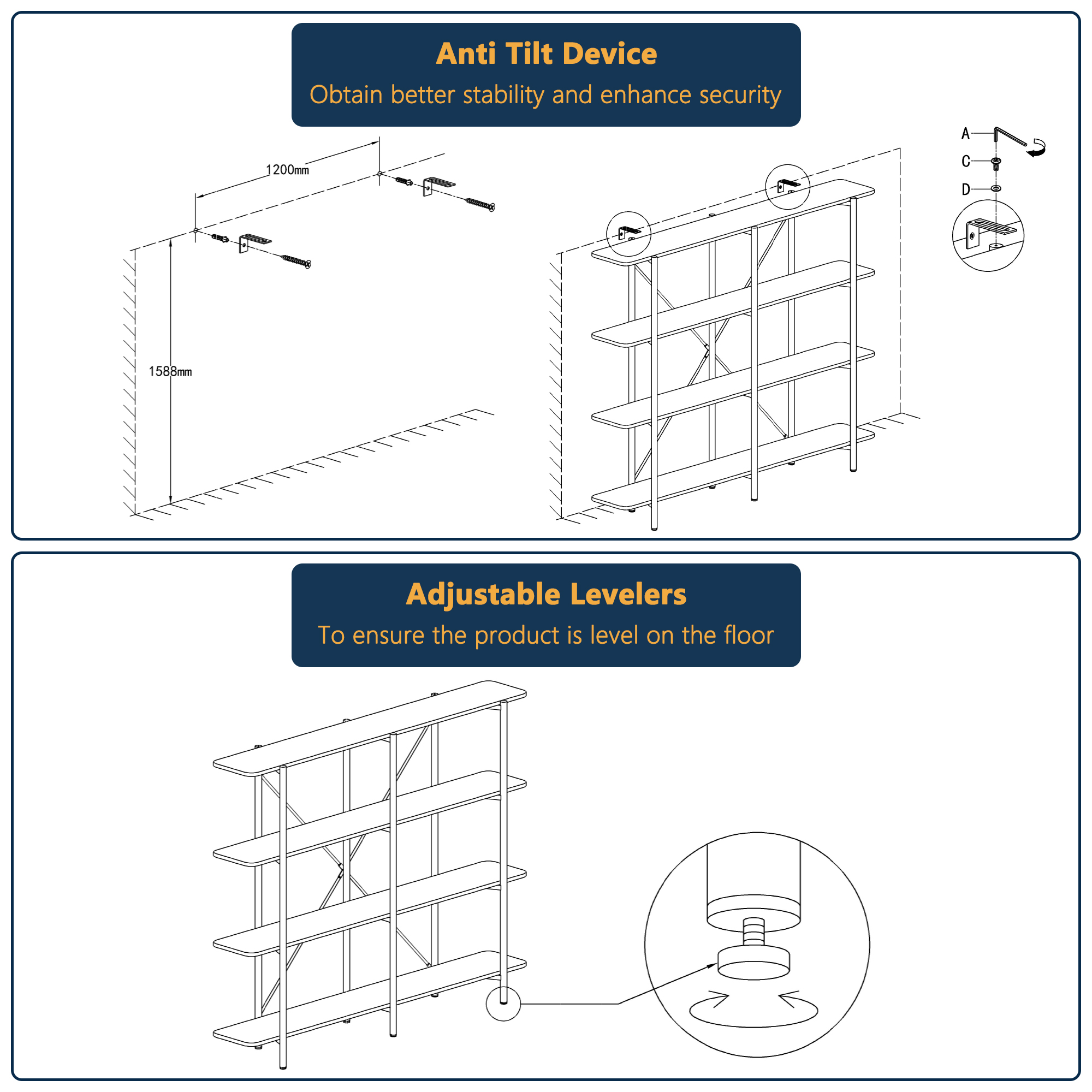 62.99 in. Tall Metal 4-Layer Vertical Stainless Steel Silver Storage Rack Bookshelf Bookcase