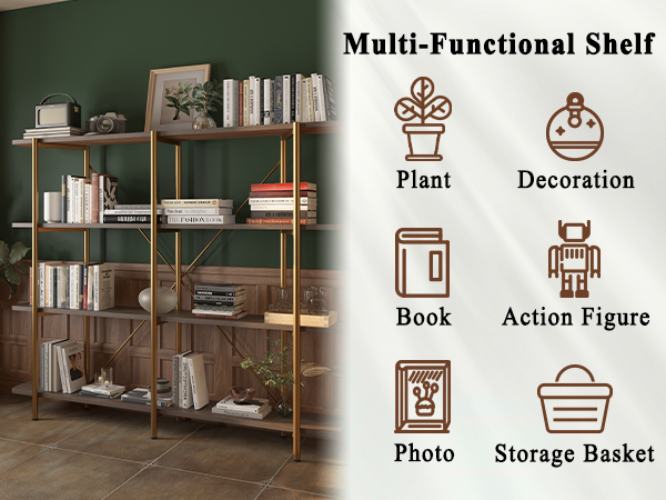 62.99 in. Tall Metal 4-Layer Vertical Stainless Steel Silver Storage Rack Bookshelf Bookcase