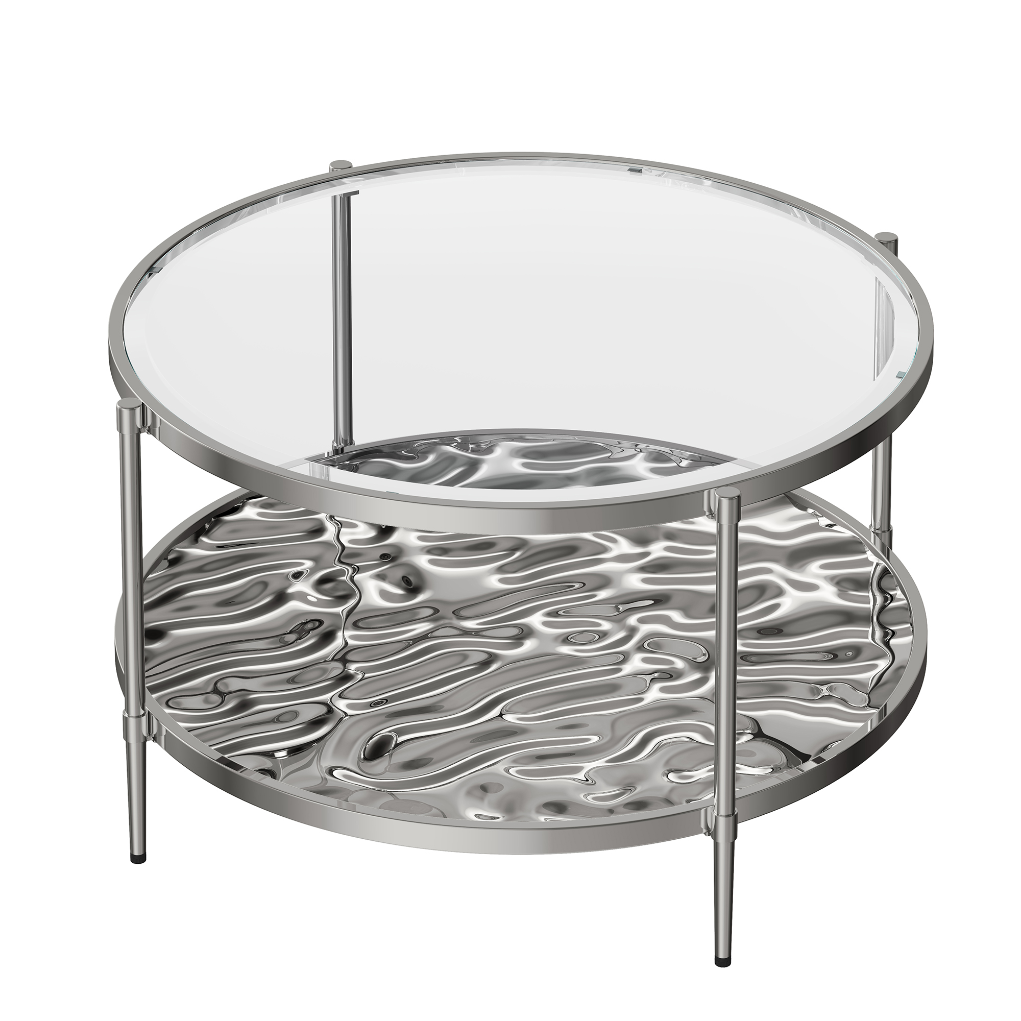 31.5 in. Stainless Steel Round Glass Coffee Table
