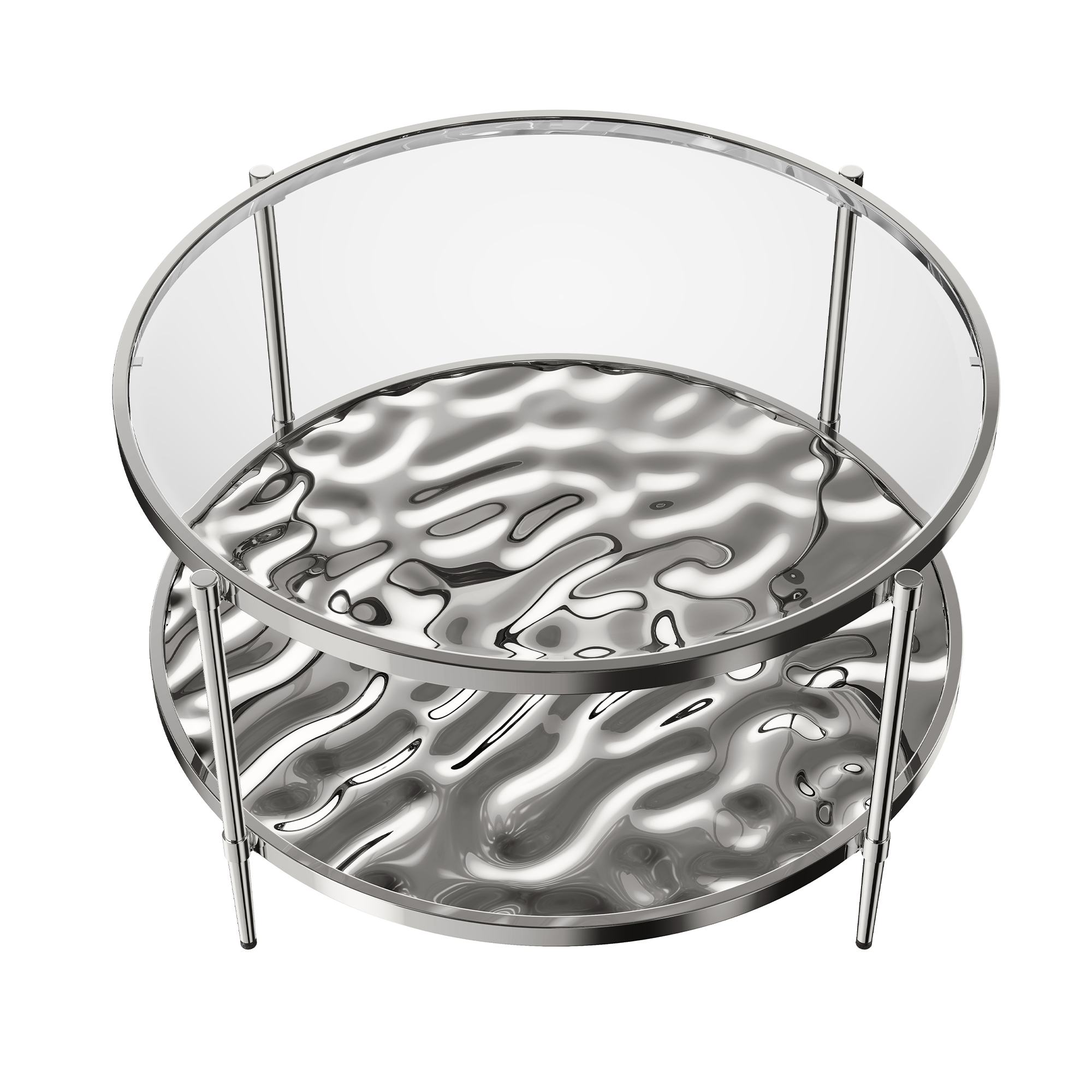31.5 in. Stainless Steel Round Glass Coffee Table