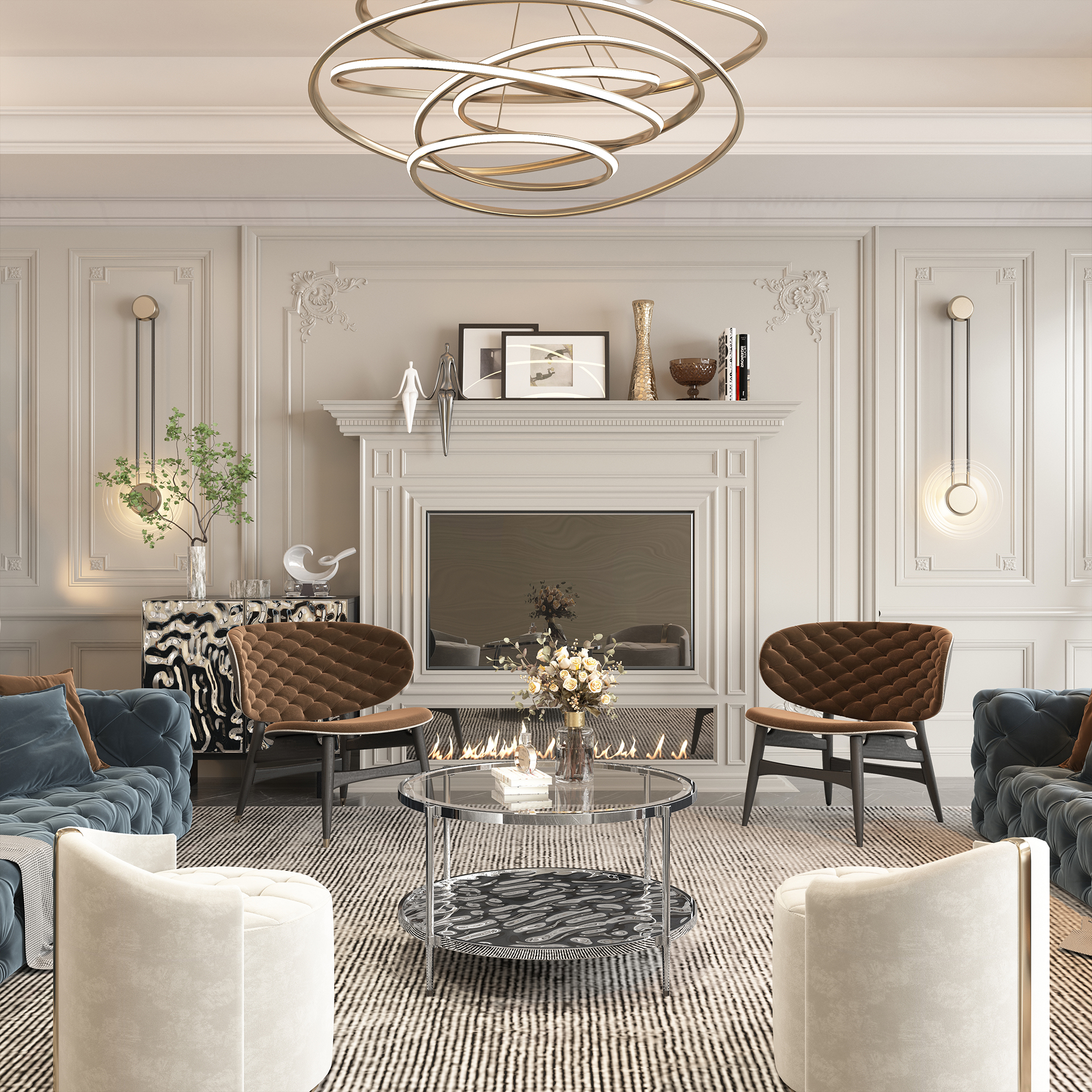 31.5 in. Stainless Steel Round Glass Coffee Table