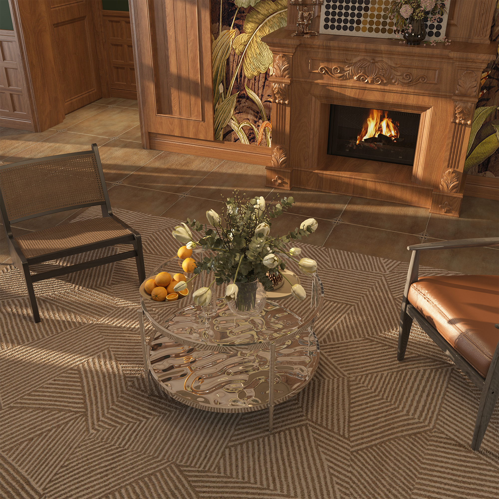 31.5 in. Stainless Steel Round Glass Coffee Table