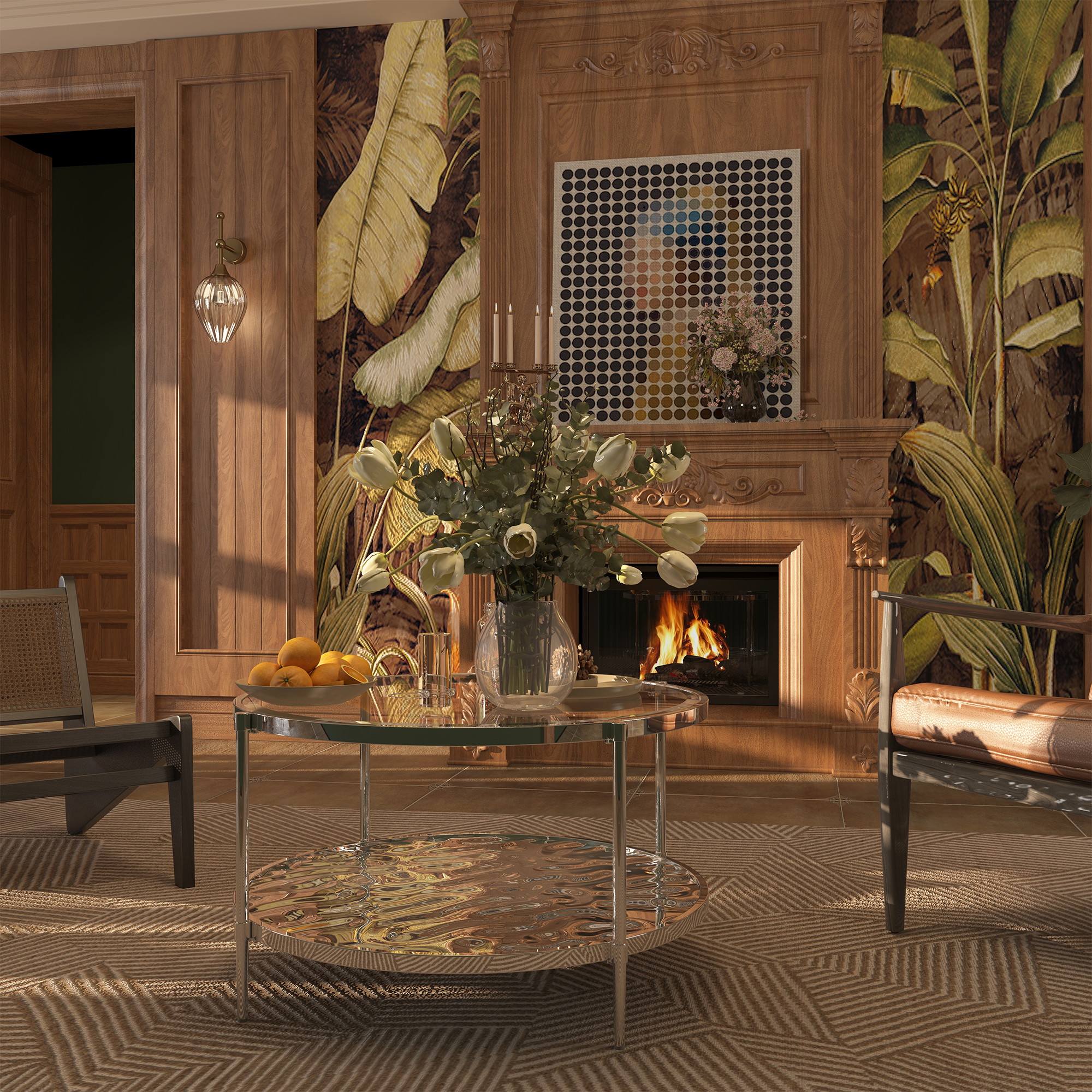 31.5 in. Stainless Steel Round Glass Coffee Table