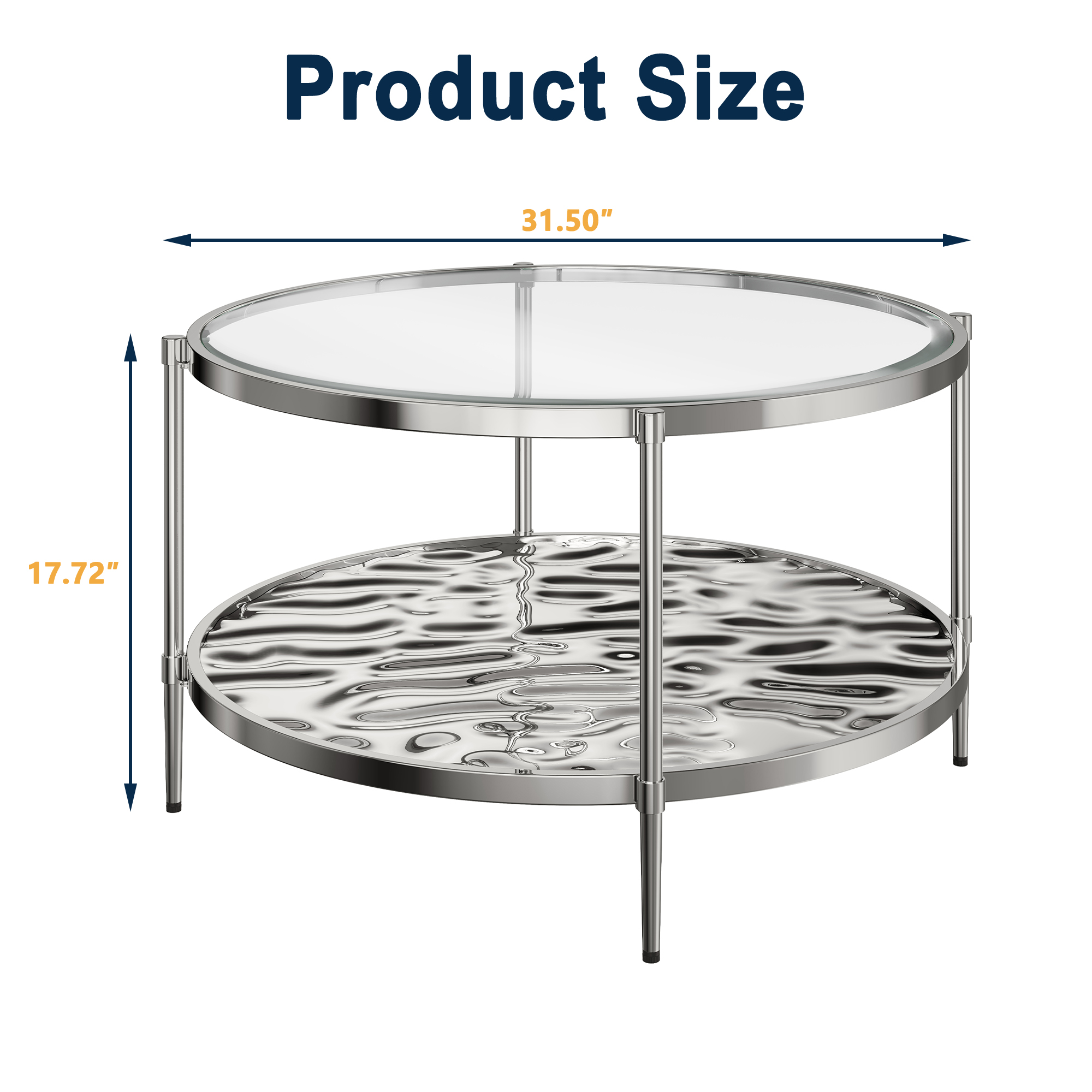 31.5 in. Stainless Steel Round Glass Coffee Table