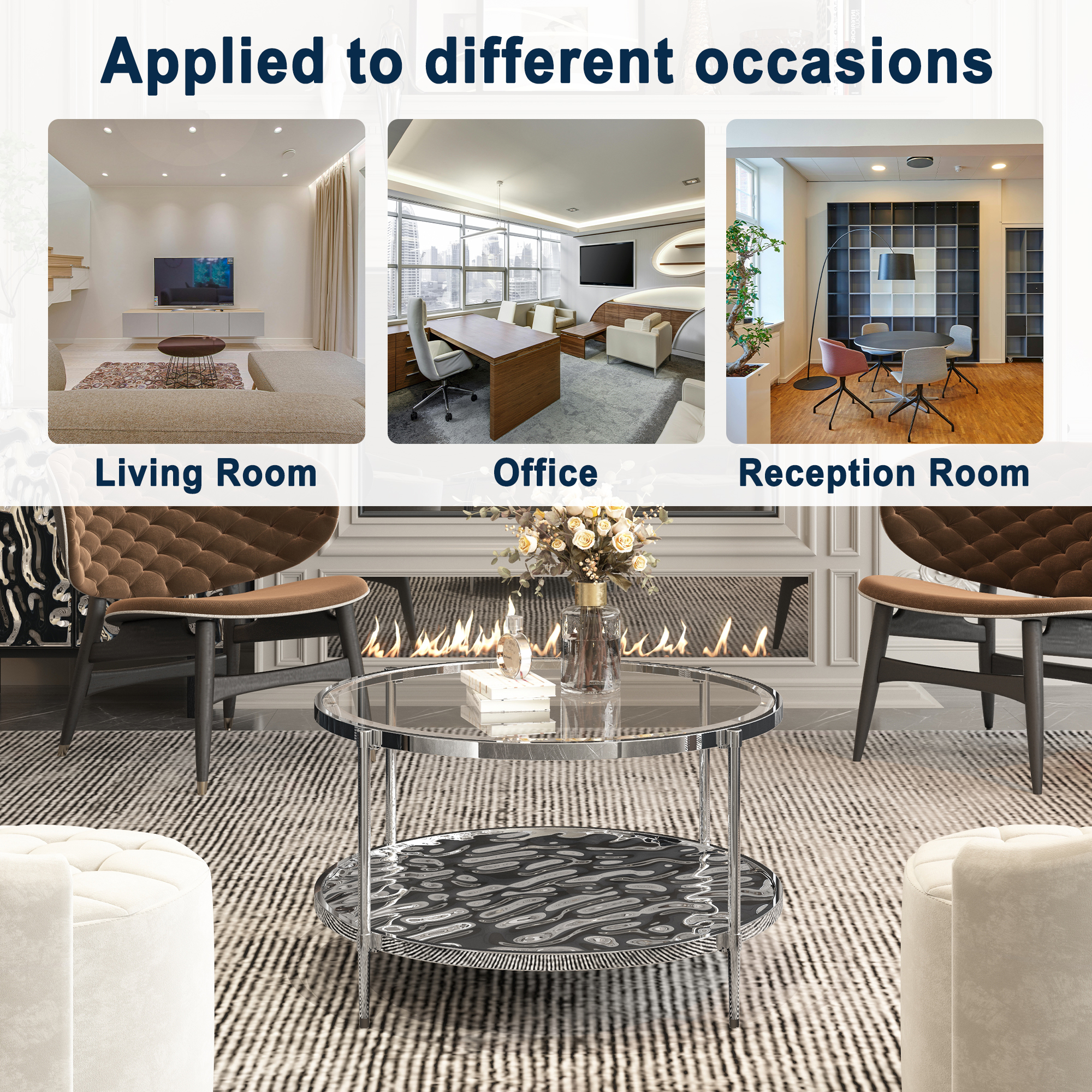 31.5 in. Stainless Steel Round Glass Coffee Table