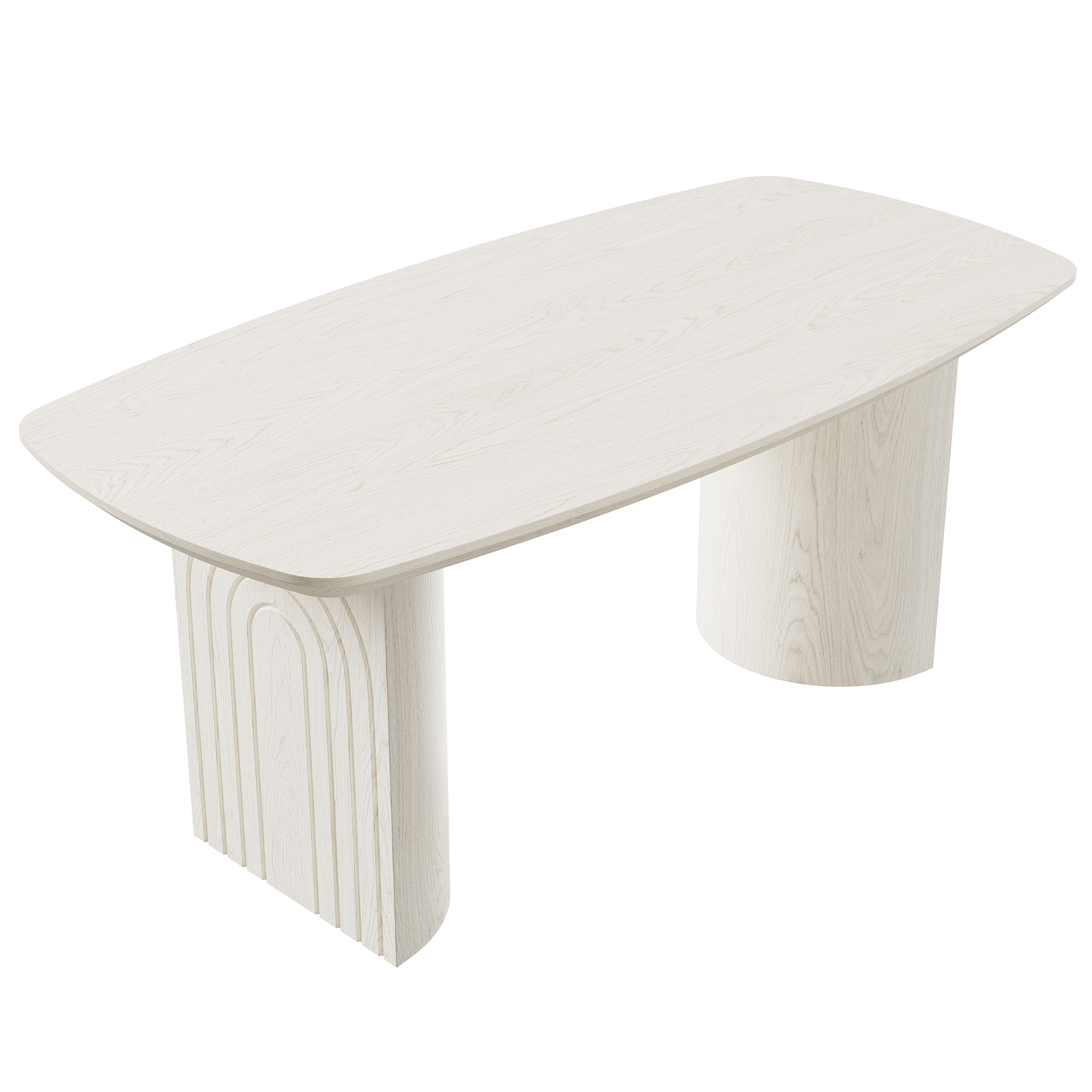 White Wood 70.87 in. Trestle Dining Table Seats-6