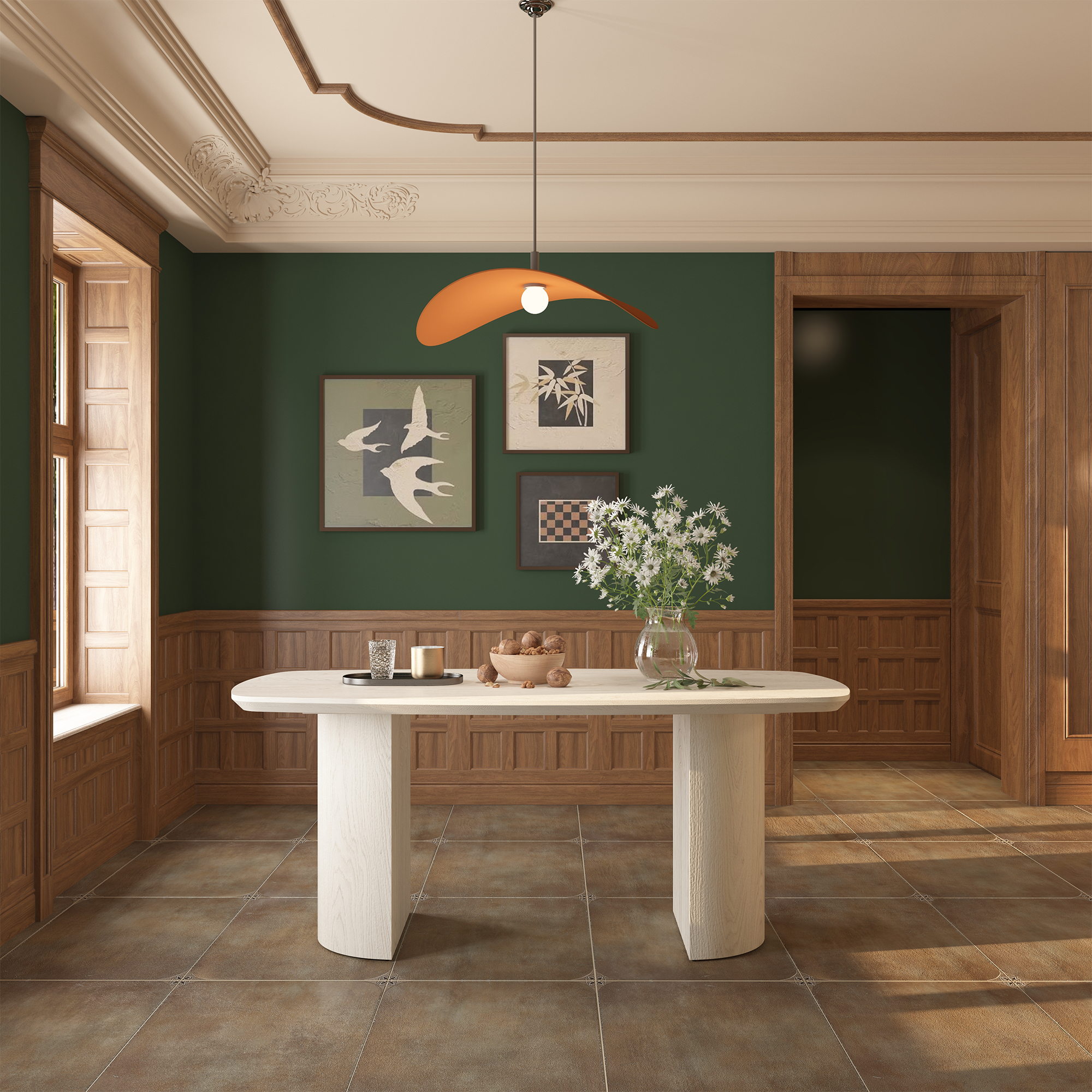 White Wood 70.87 in. Trestle Dining Table Seats-6