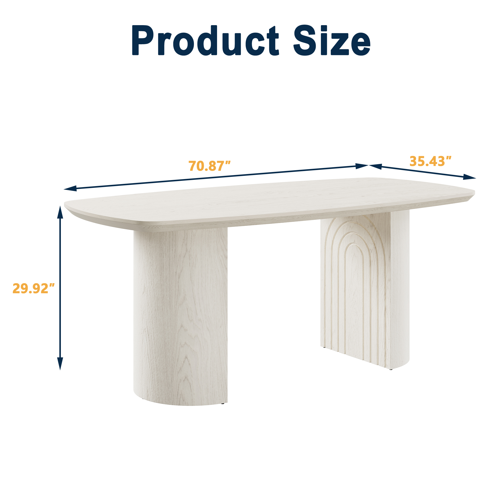 White Wood 70.87 in. Trestle Dining Table Seats-6