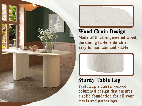 White Wood 70.87 in. Trestle Dining Table Seats-6