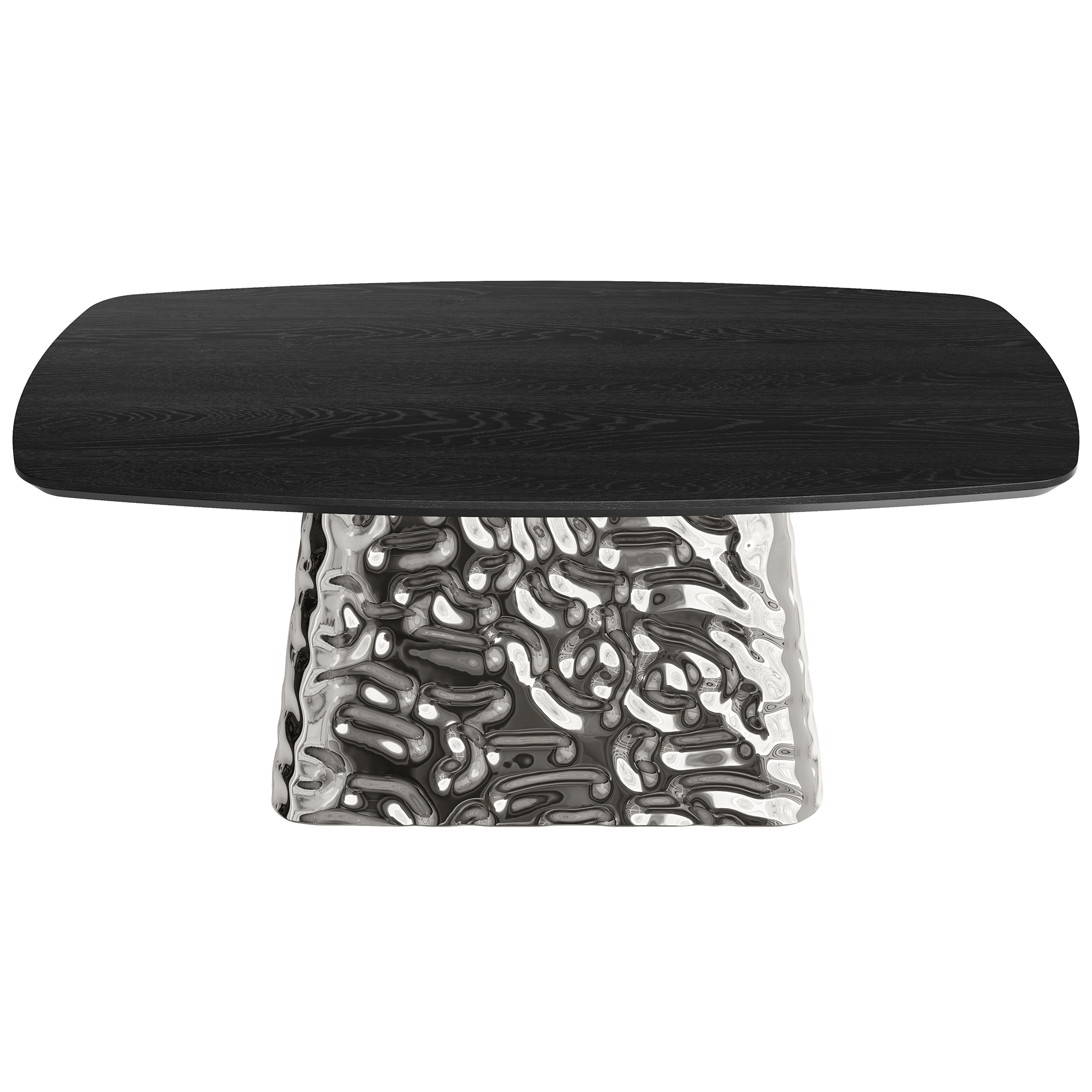 Silver and Black Wood 70.87 in. Pedestal Dining Table Seats-6