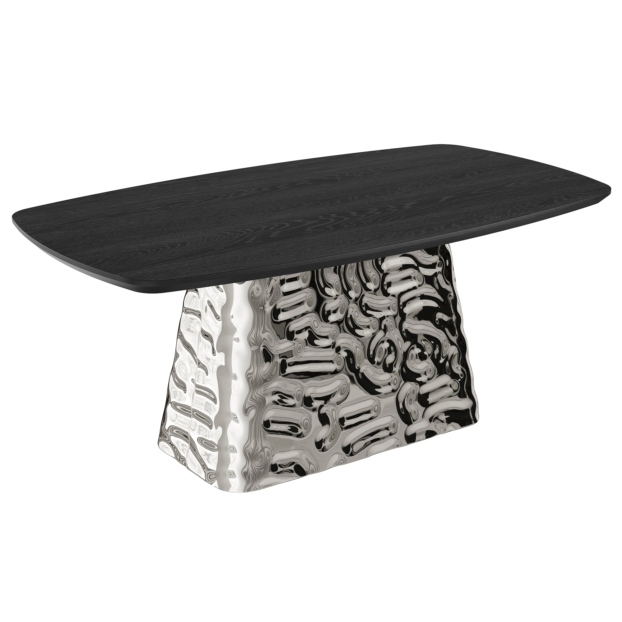 Silver and Black Wood 70.87 in. Pedestal Dining Table Seats-6