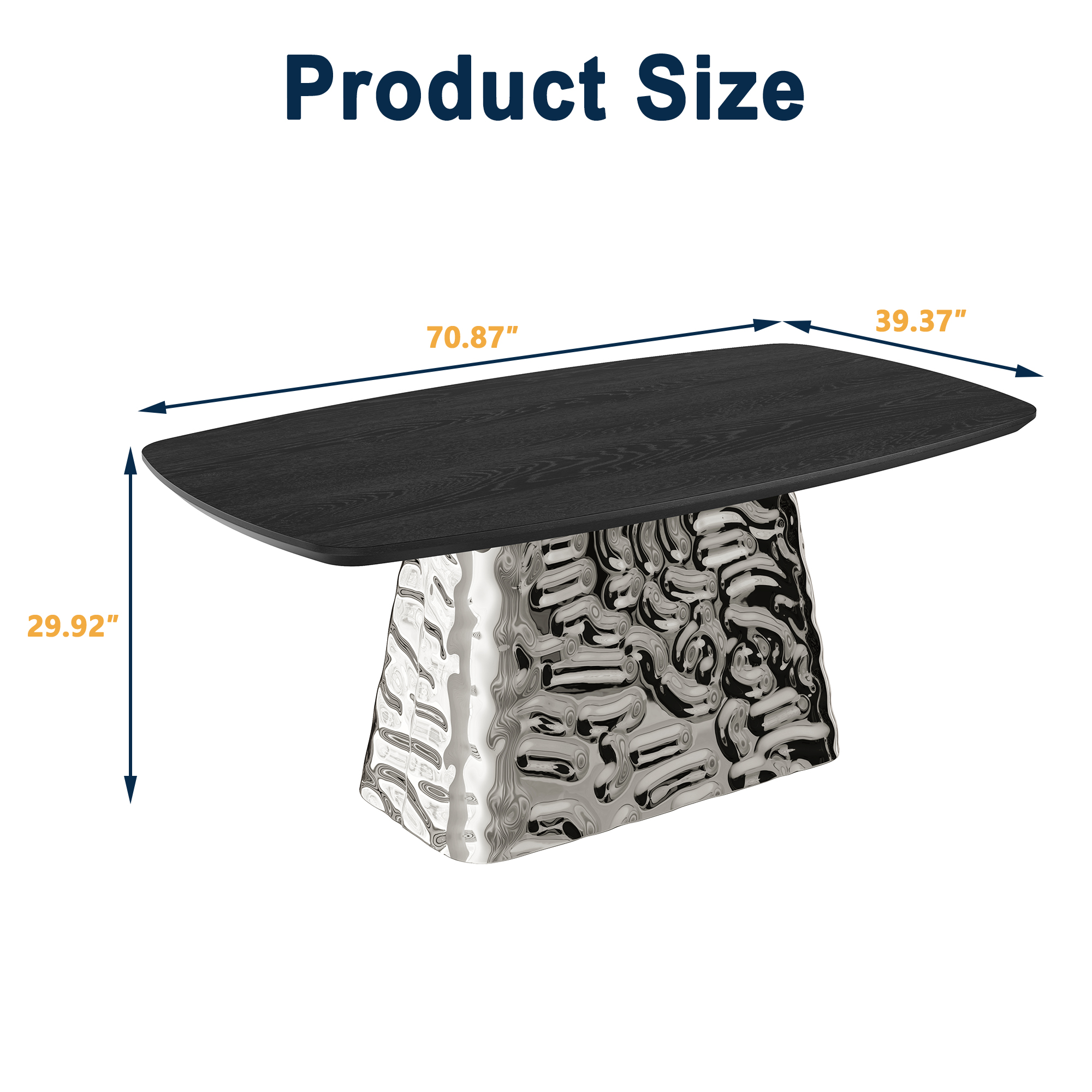 Silver and Black Wood 70.87 in. Pedestal Dining Table Seats-6