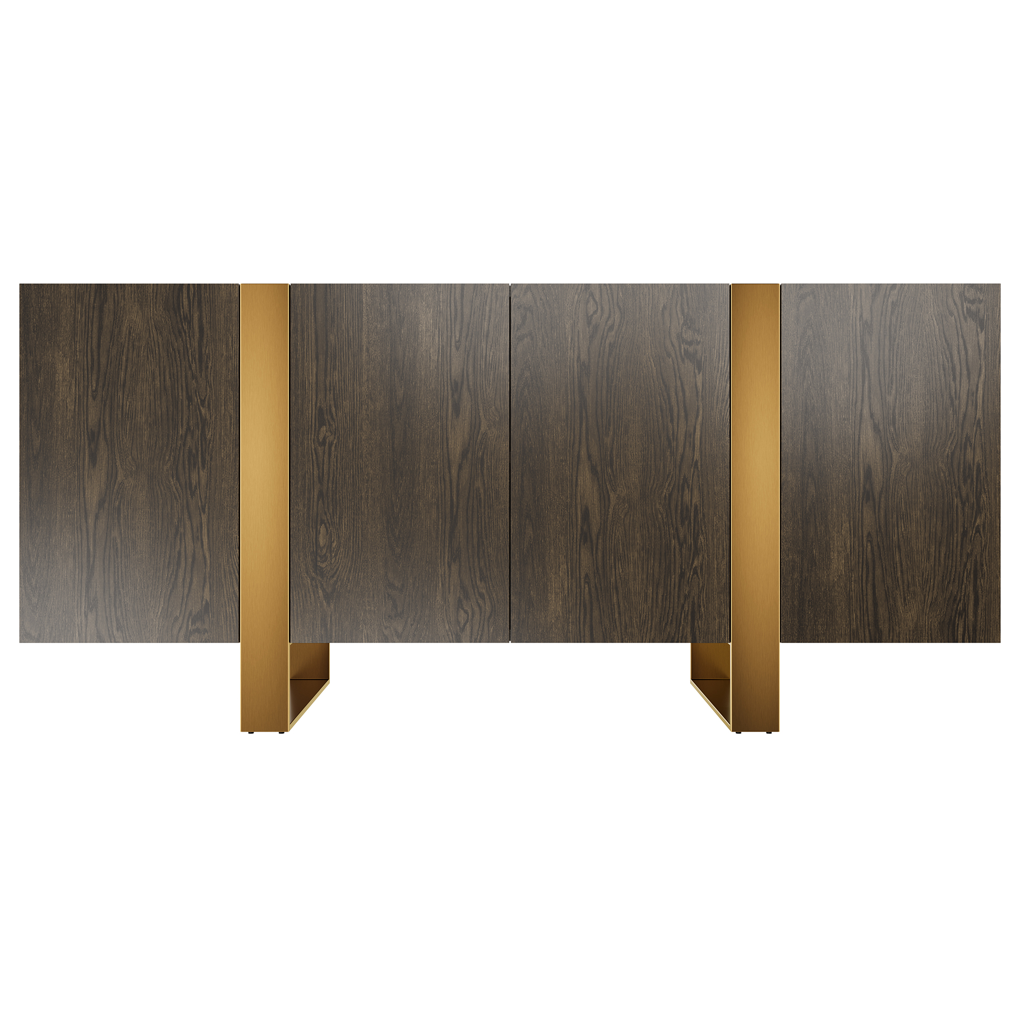 Dark Brown Grain TV Stand Fits TVs Up to 60 to 75 in. with Stainless Steel Brushed Gold Legs