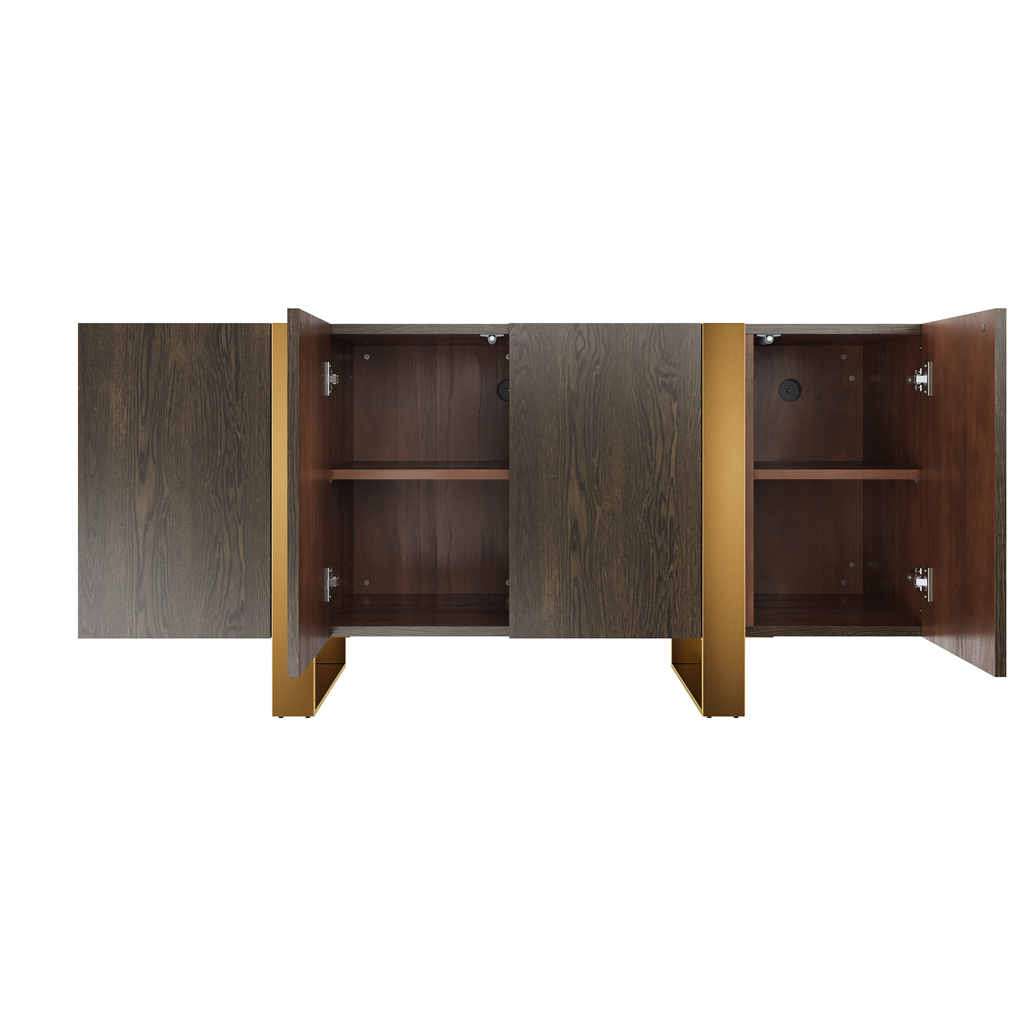 Dark Brown Grain TV Stand Fits TVs Up to 60 to 75 in. with Stainless Steel Brushed Gold Legs