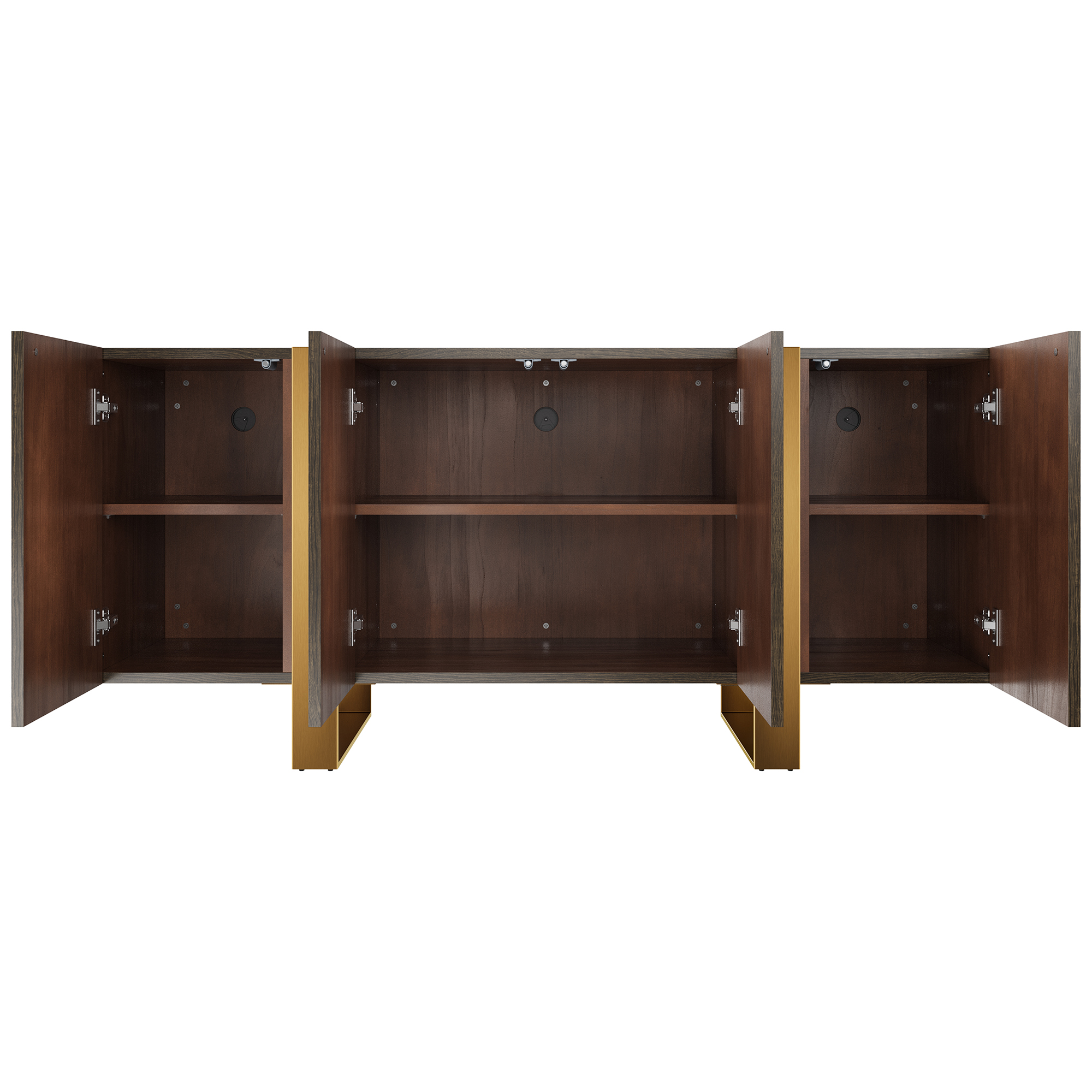 Dark Brown Grain TV Stand Fits TVs Up to 60 to 75 in. with Stainless Steel Brushed Gold Legs