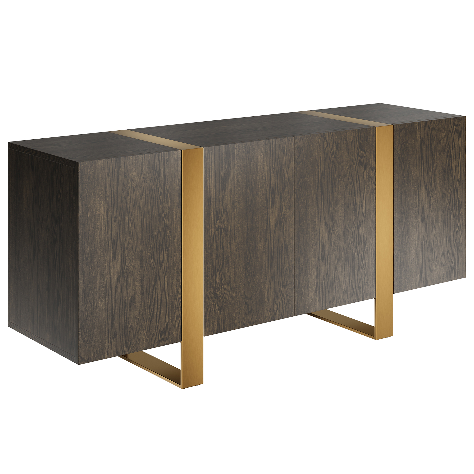 Dark Brown Grain TV Stand Fits TVs Up to 60 to 75 in. with Stainless Steel Brushed Gold Legs