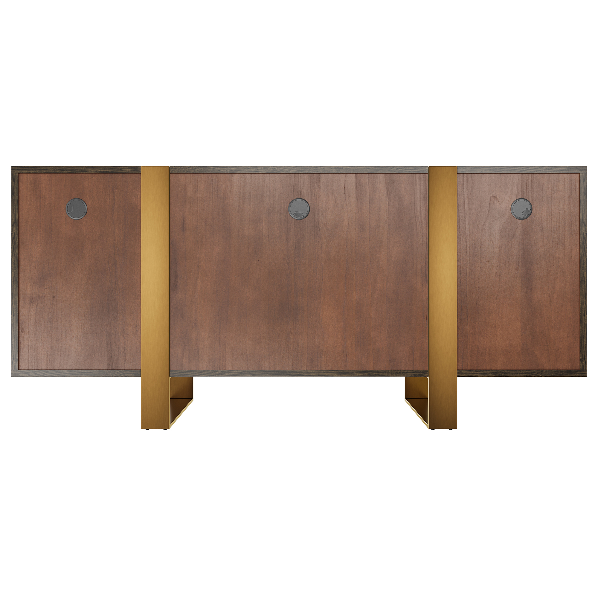 Dark Brown Grain TV Stand Fits TVs Up to 60 to 75 in. with Stainless Steel Brushed Gold Legs