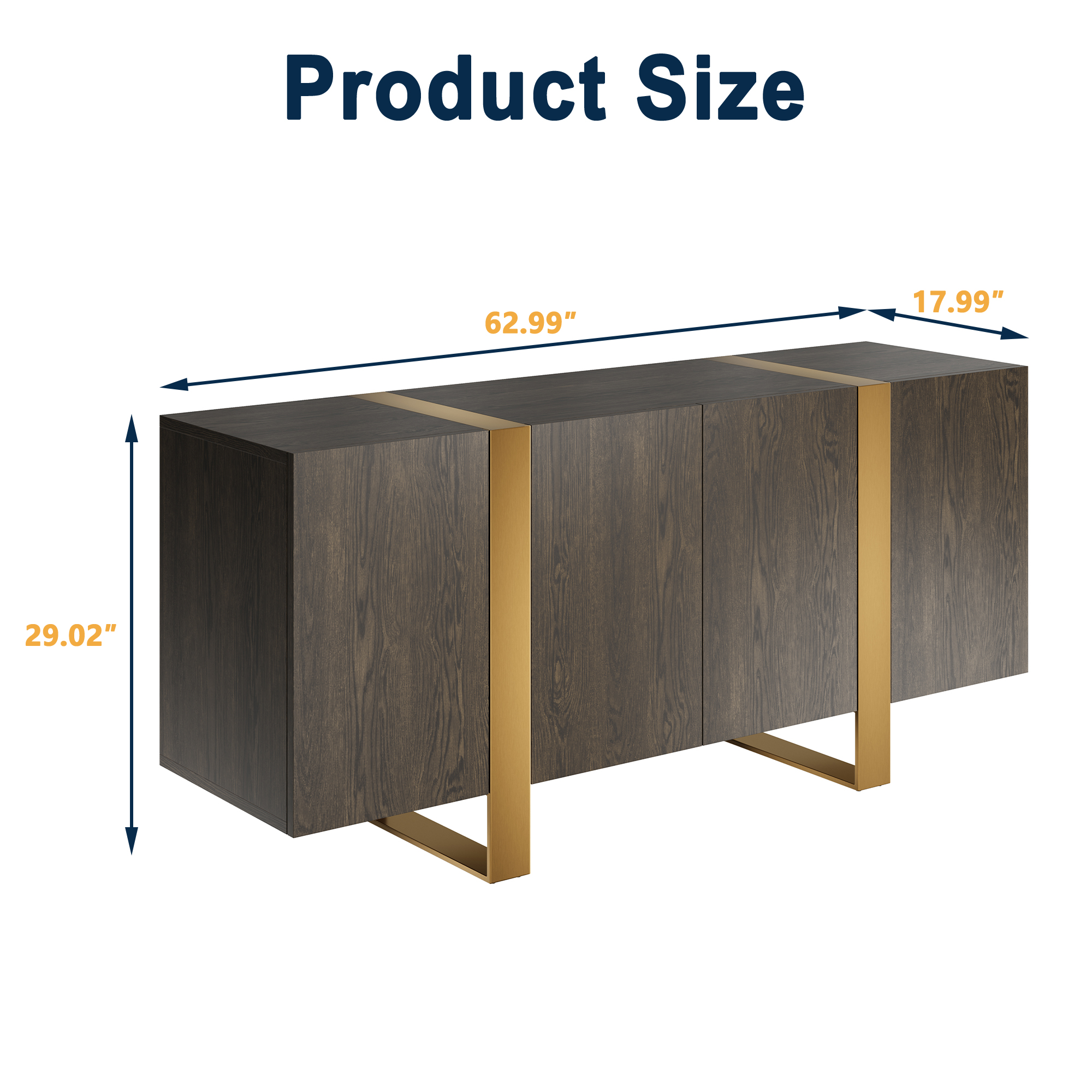 Dark Brown Grain TV Stand Fits TVs Up to 60 to 75 in. with Stainless Steel Brushed Gold Legs