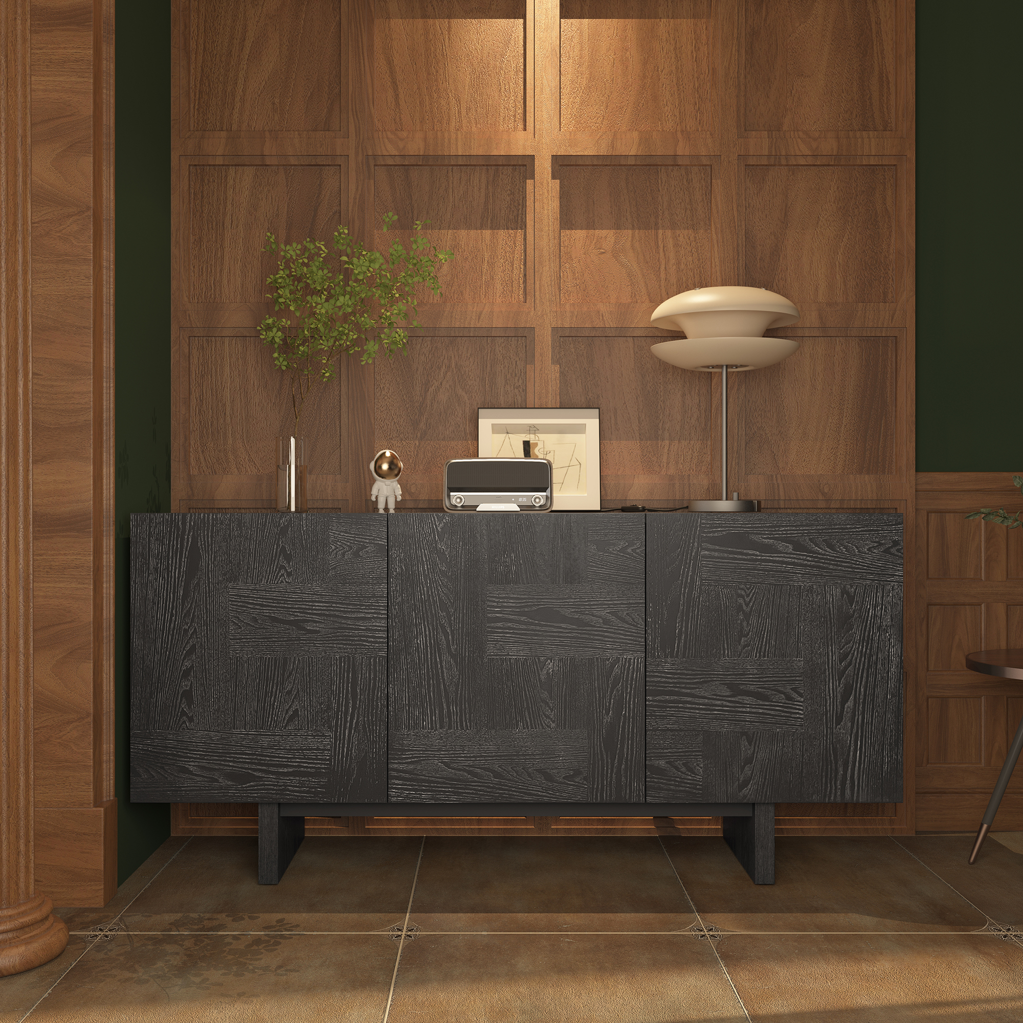 Black Grain TV Stand Fits TVs up to 60 to 75 in.