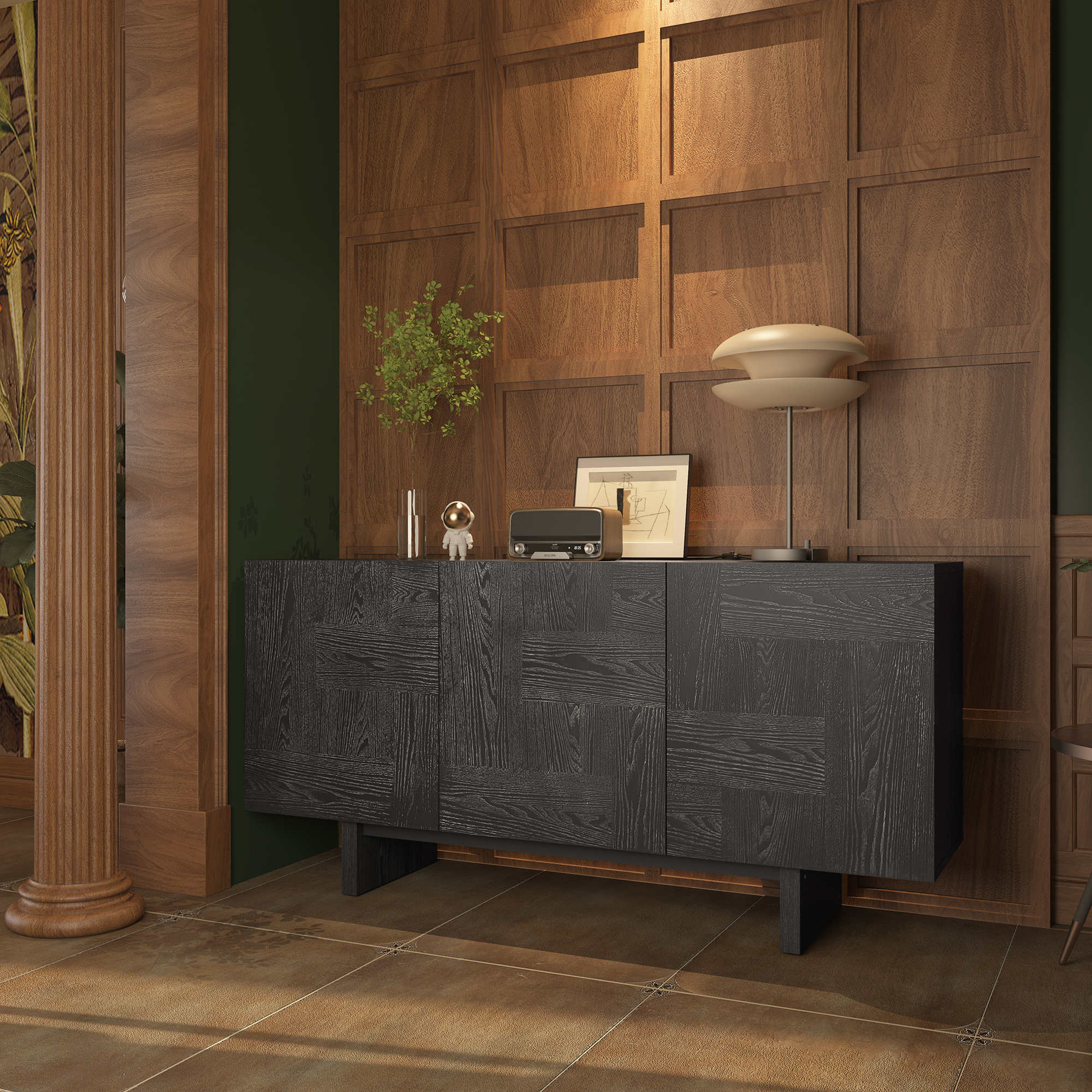 Black Grain TV Stand Fits TVs up to 60 to 75 in.