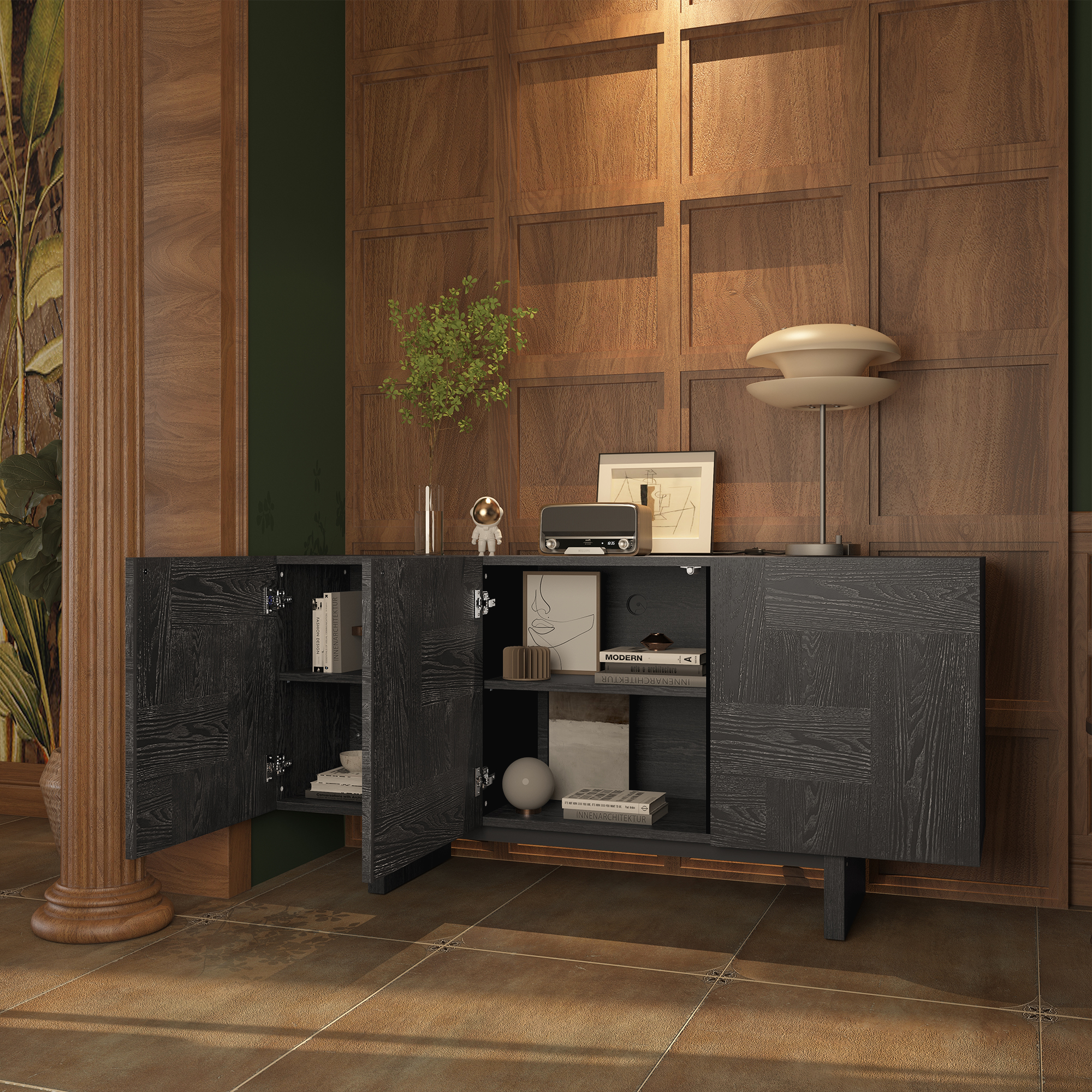 Black Grain TV Stand Fits TVs up to 60 to 75 in.