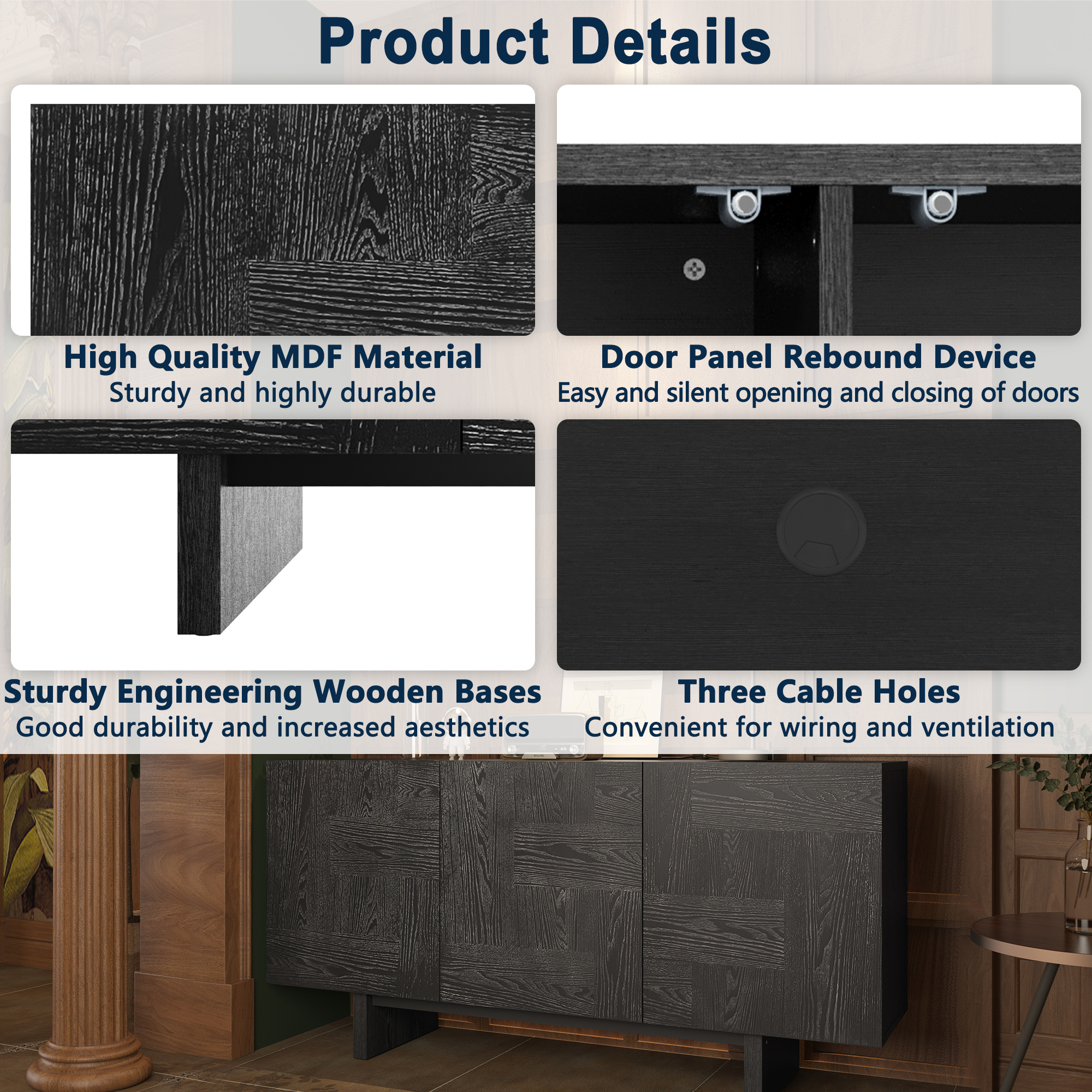 Black Grain TV Stand Fits TVs up to 60 to 75 in.