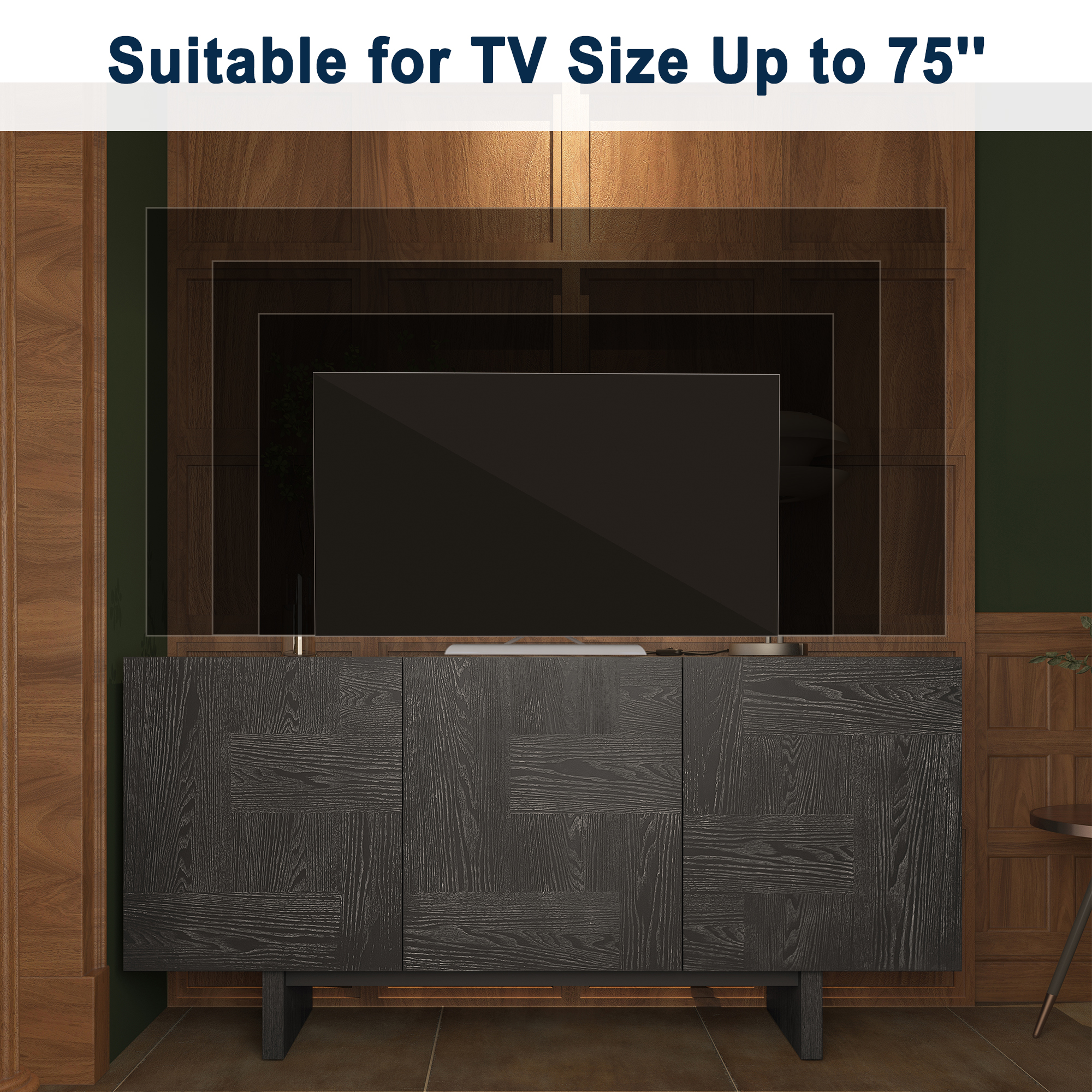 Black Grain TV Stand Fits TVs up to 60 to 75 in.