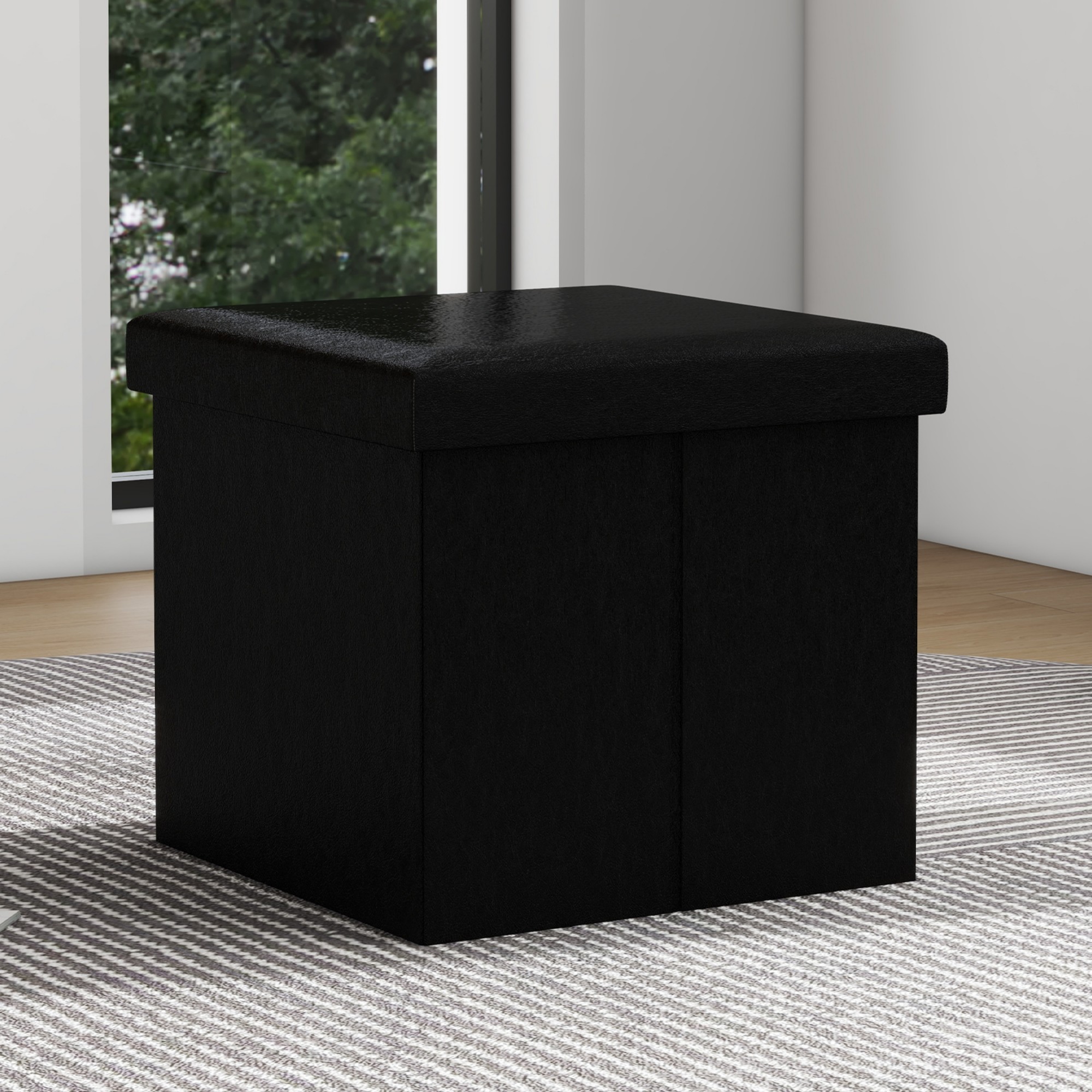 Grey Foldable Cube Ottoman Stools Storage Ottoman for Living Room