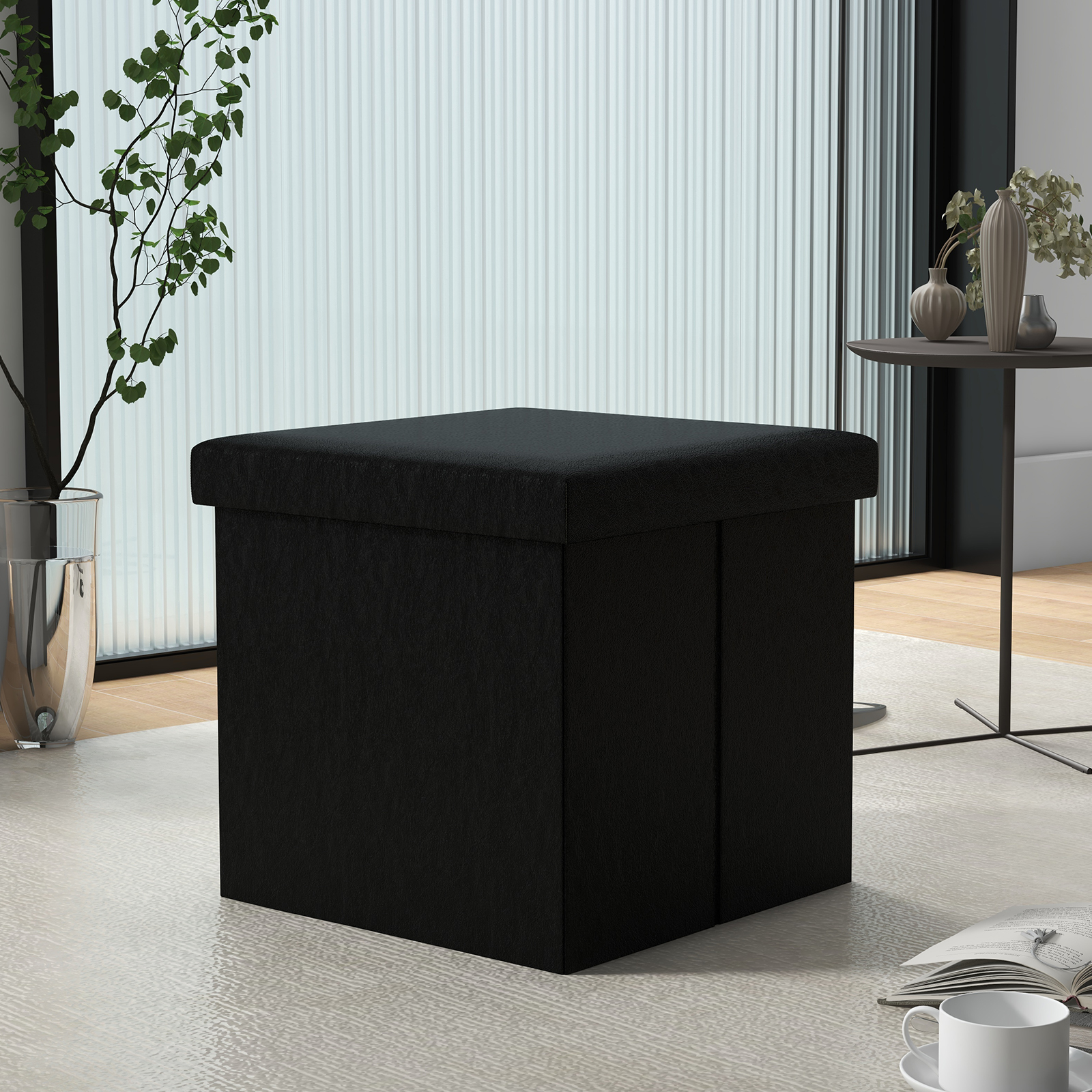 Grey Foldable Cube Ottoman Stools Storage Ottoman for Living Room