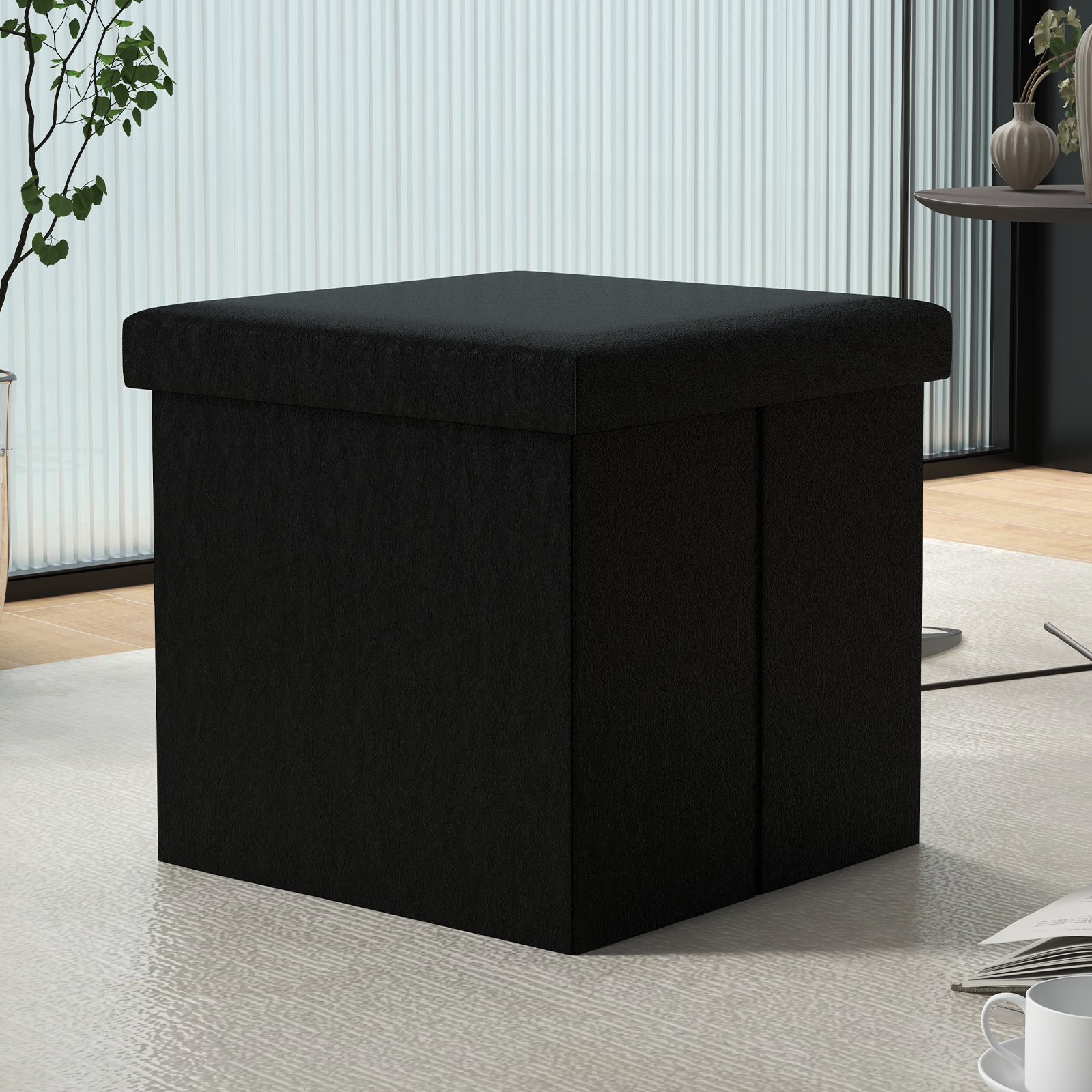 Grey Foldable Cube Ottoman Stools Storage Ottoman for Living Room