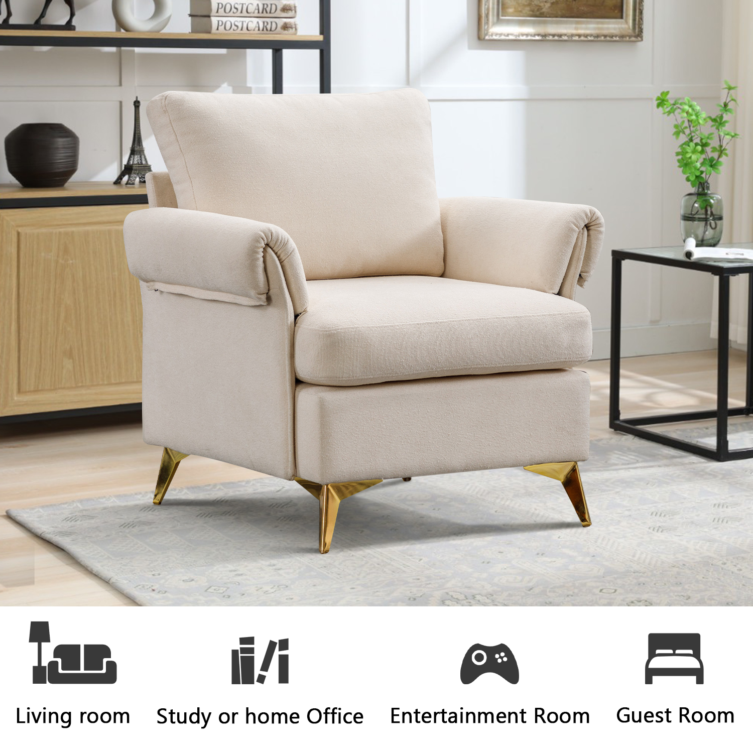 Modern Accent Chair Single Sofa Chair，Recliner Chair, Fabric Armchair Recliner