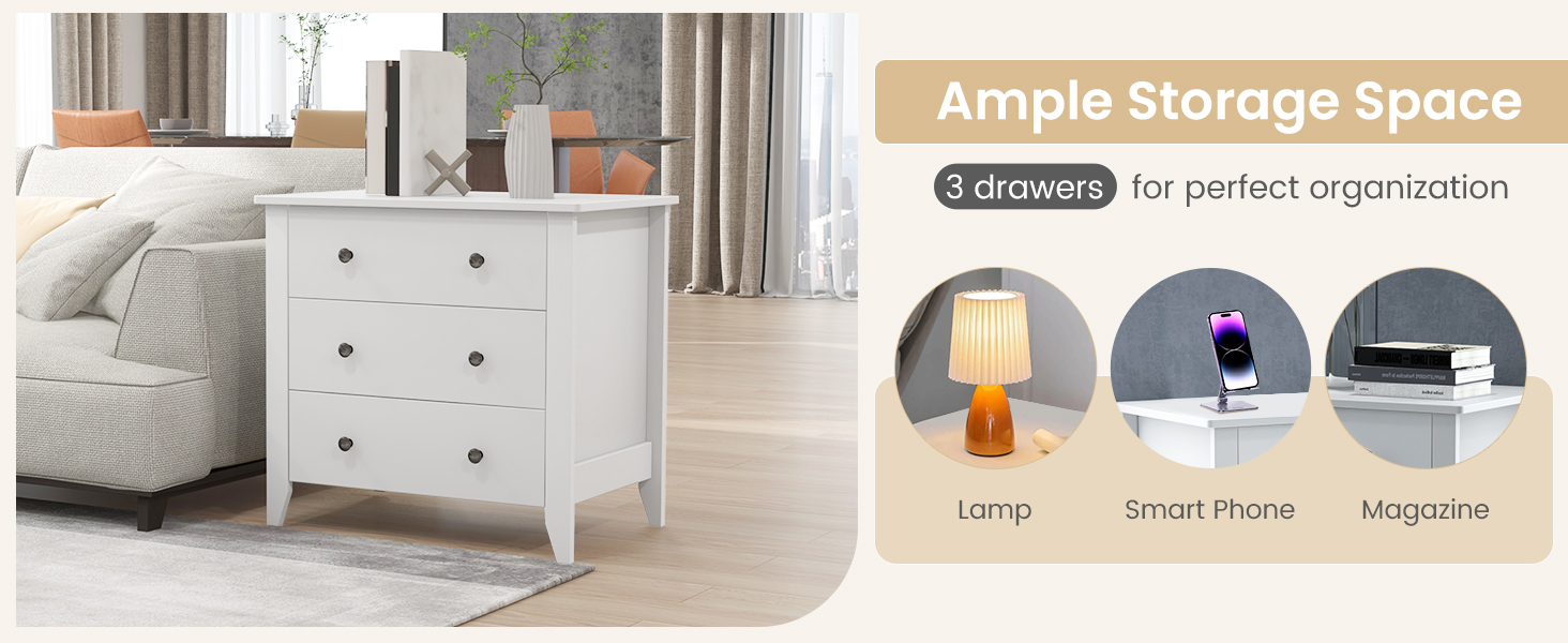 3 Drawer Dresser Chest of Drawers Bedside Table