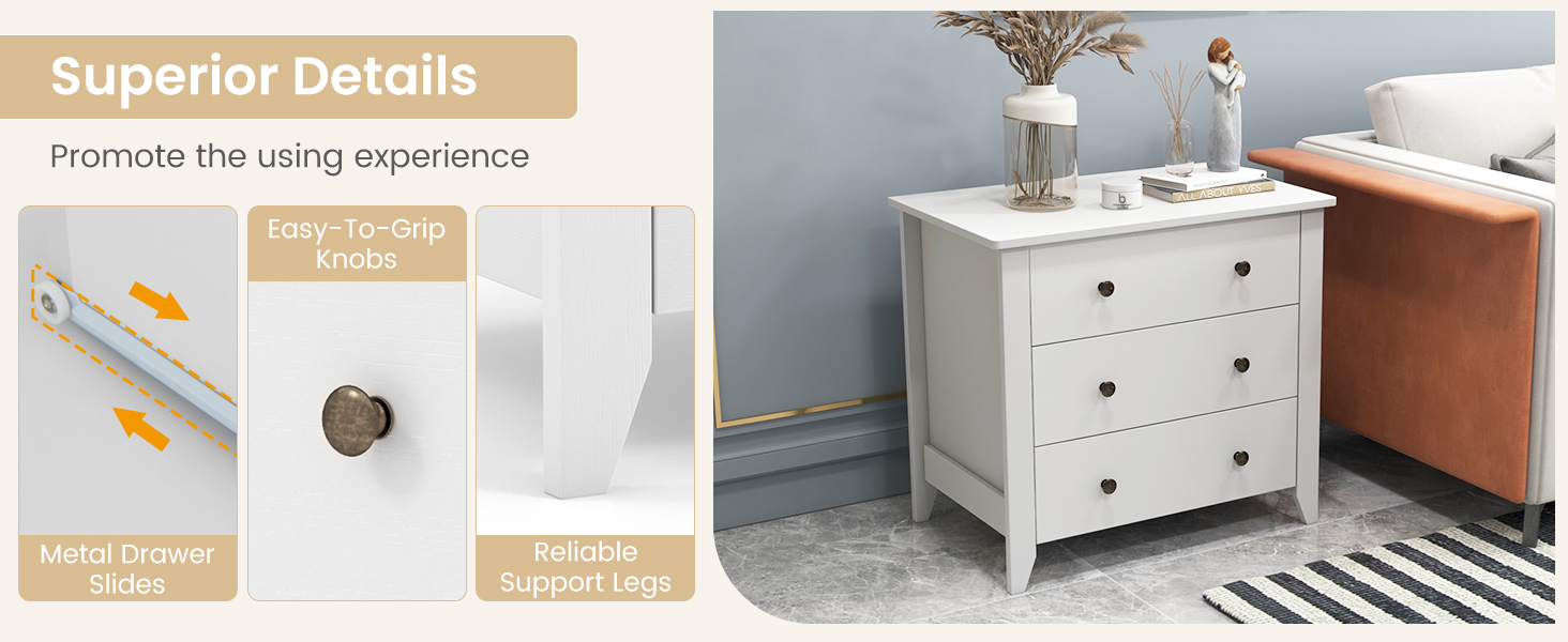 3 Drawer Dresser Chest of Drawers Bedside Table