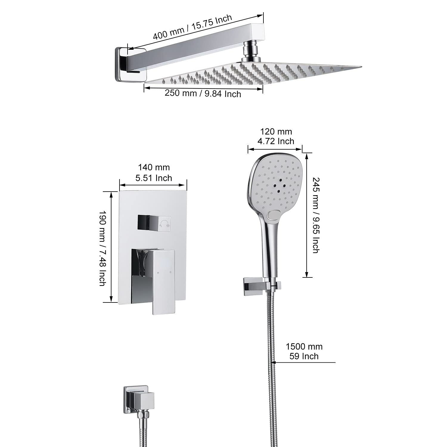 10" Wall Mounted 2 Function Dual Shower Head System with Handheld