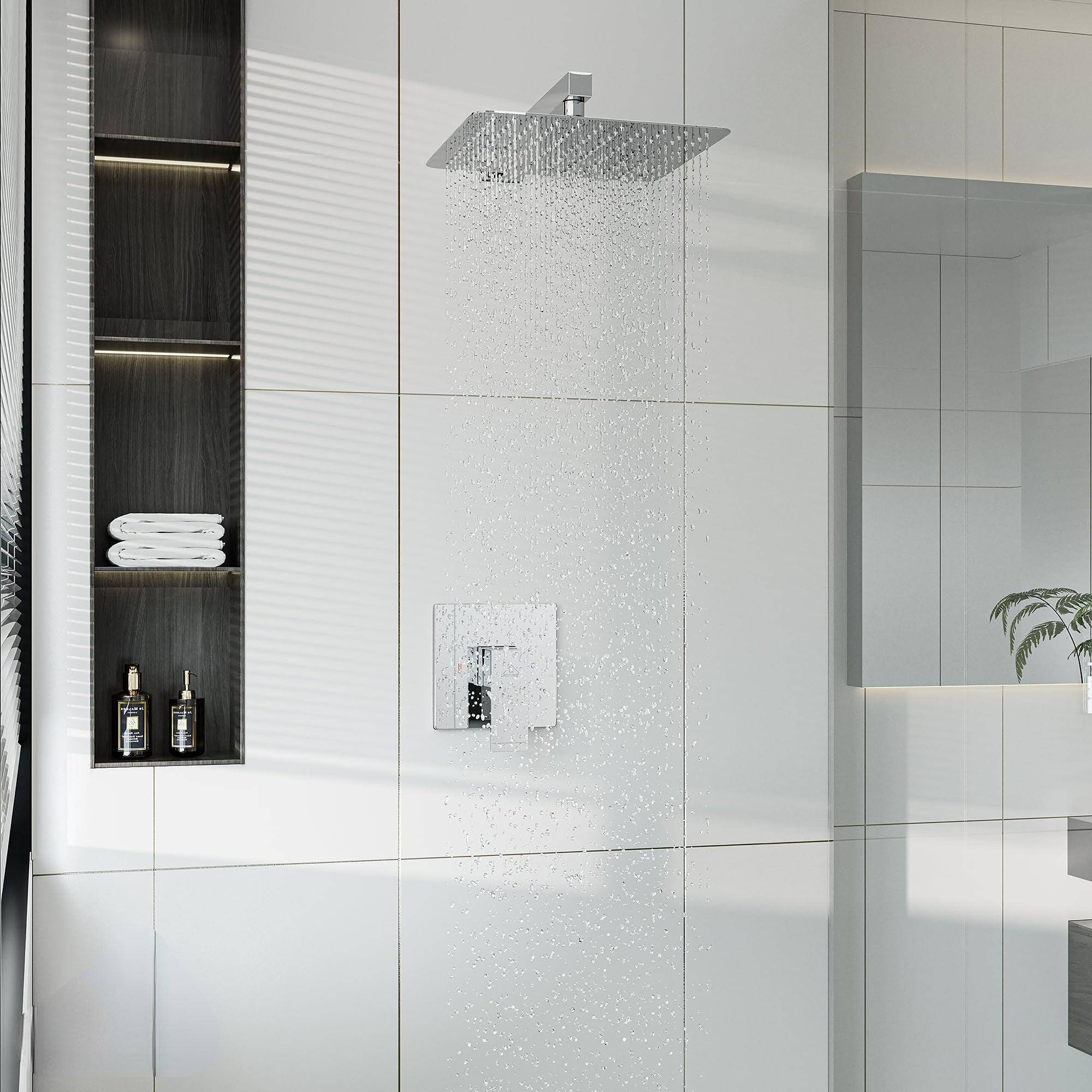 9 Inch Square Shower Faucet - Single-Handle, High-Pressure 1-Spray Shower Head with Valve, Easy Installation, Modern Design for Bathroom Brushed Nickel