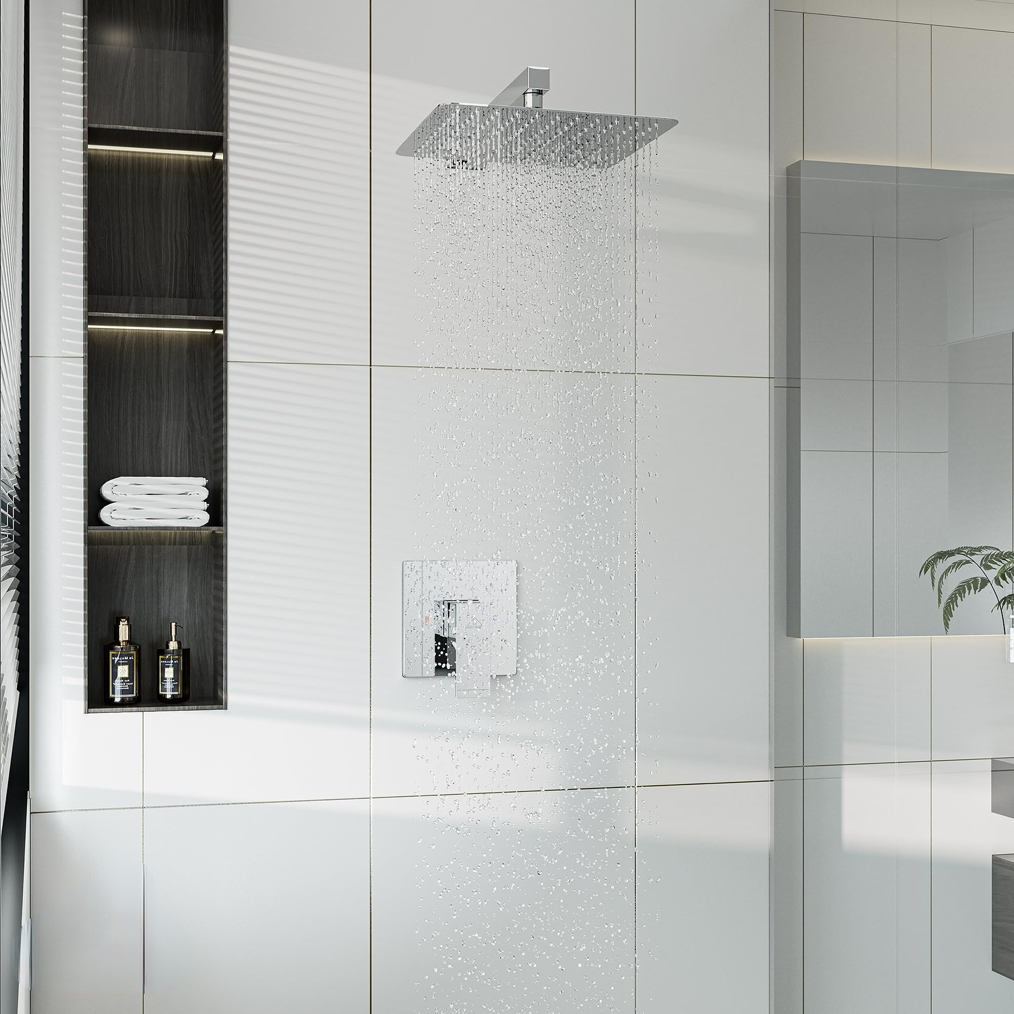 10 Inch Square Shower Head - Wall Mount 1-Spray Pattern Faucet with 2.5 GPM Flow Rate Brushed Gold (Valve Included)