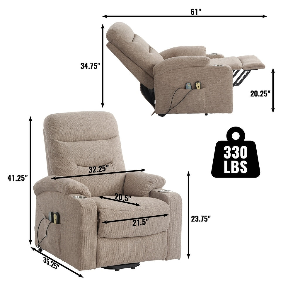Soft Upholstered Electric Power Recliner Chair with Massage and Cup Holders