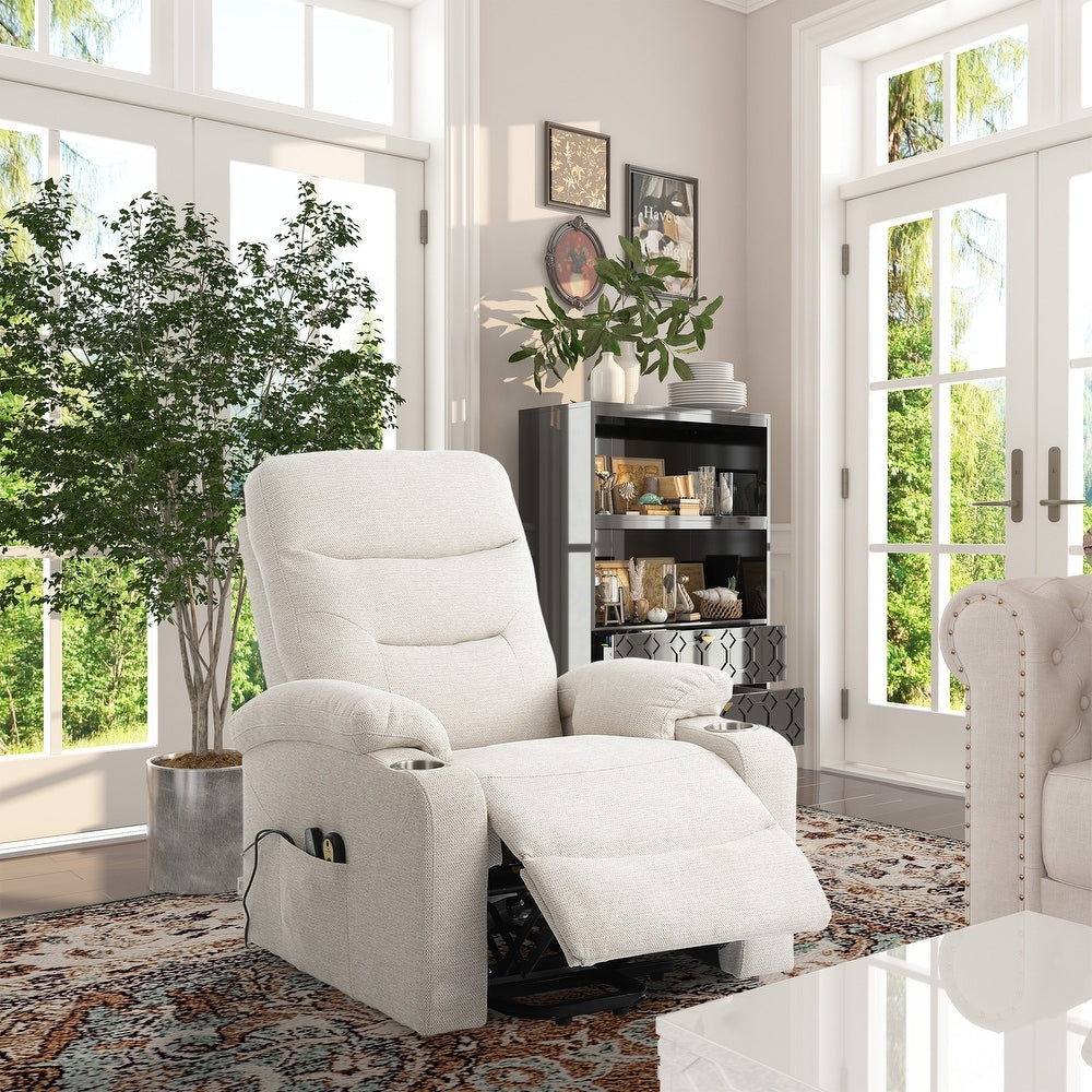 Soft Upholstered Electric Power Recliner Chair with Massage and Cup Holders