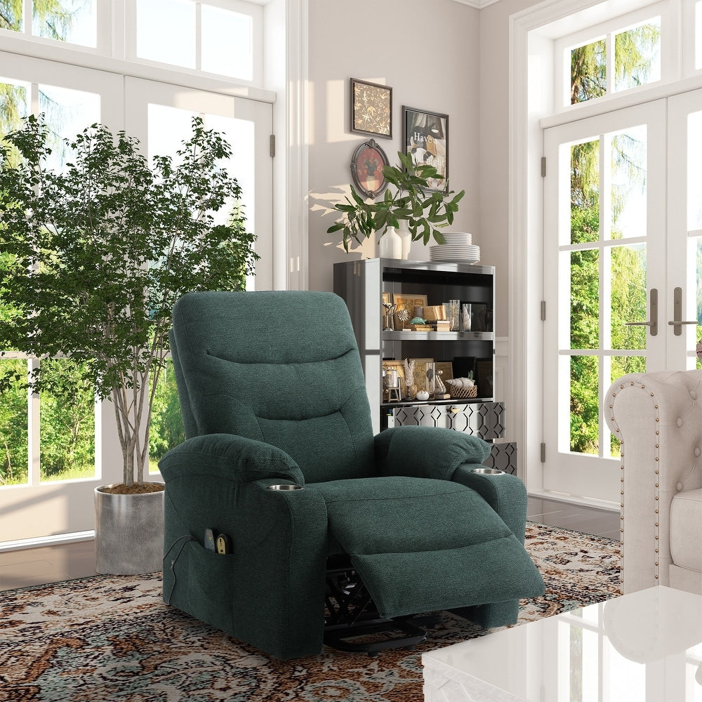 Soft Upholstered Electric Power Recliner Chair with Massage and Cup Holders