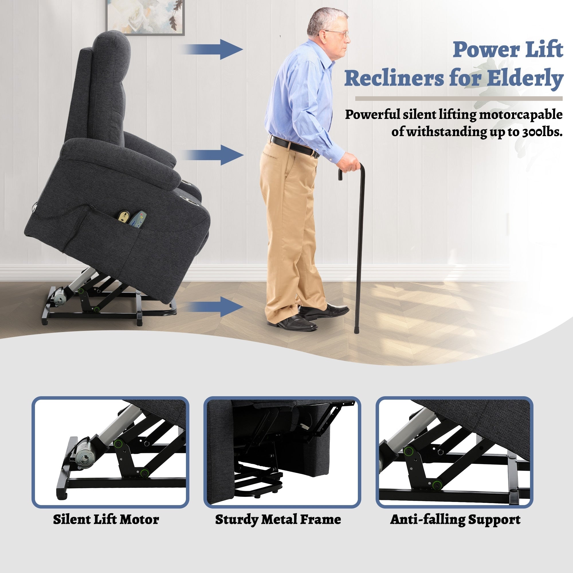 Soft Upholstered Electric Power Recliner Chair with Massage and Cup Holders