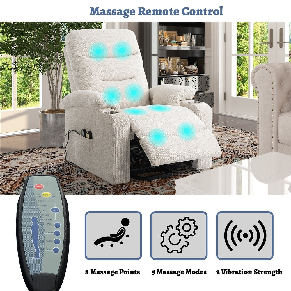 Soft Upholstered Electric Power Recliner Chair with Massage and Cup Holders