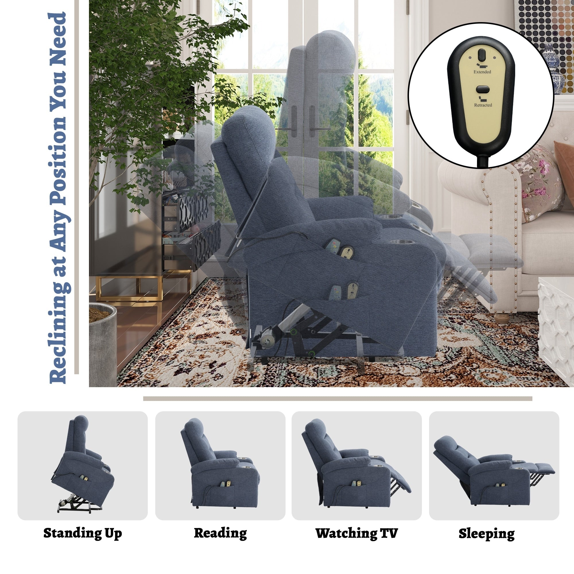 Soft Upholstered Electric Power Recliner Chair with Massage and Cup Holders