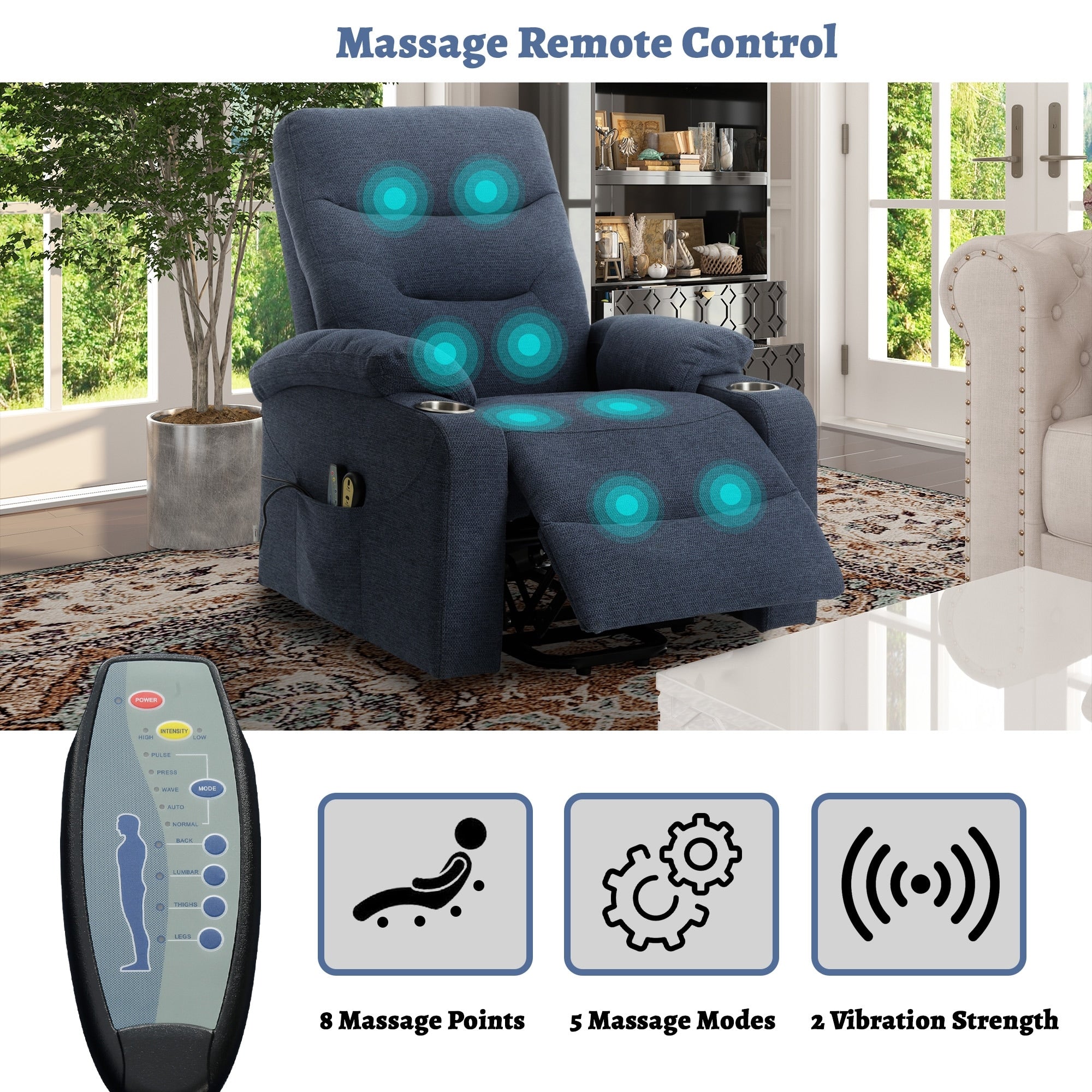 Soft Upholstered Electric Power Recliner Chair with Massage and Cup Holders