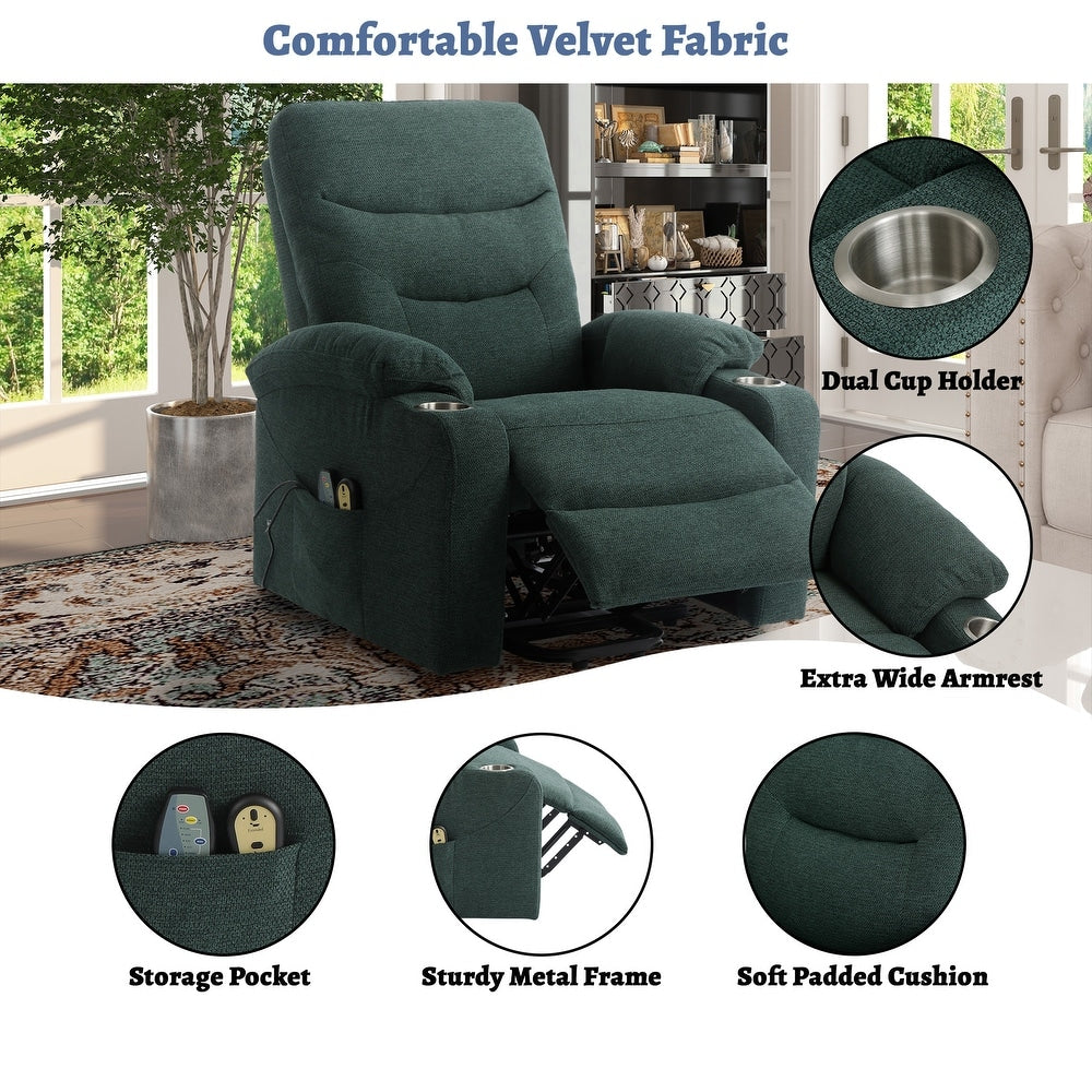 Soft Upholstered Electric Power Recliner Chair with Massage and Cup Holders