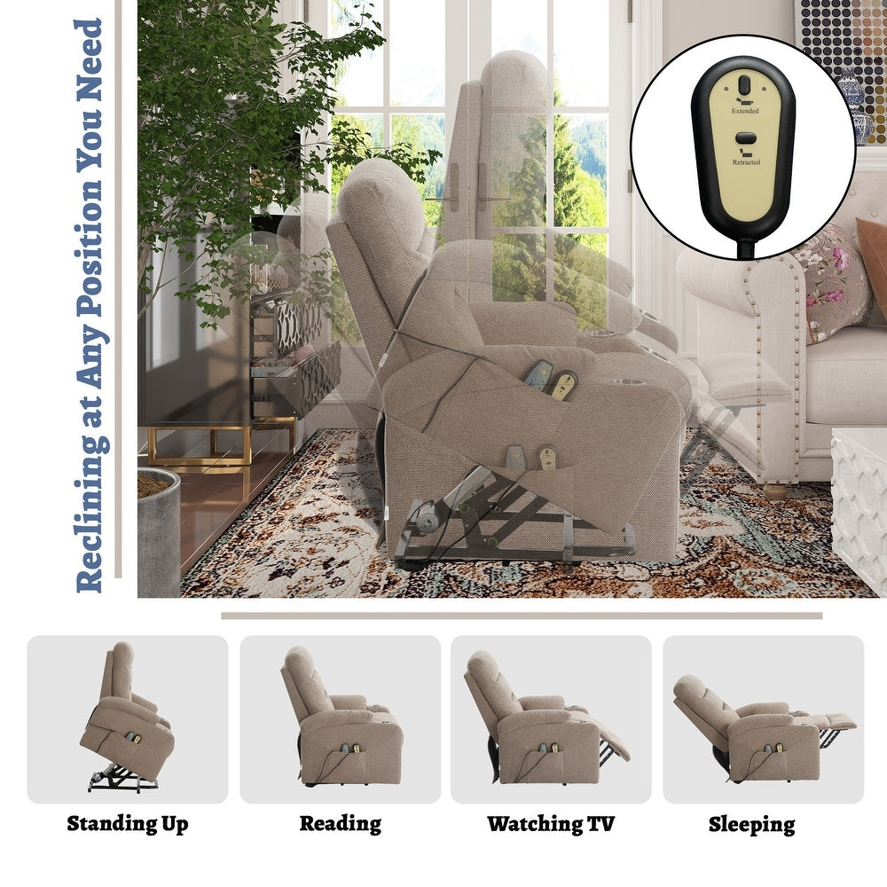 Soft Upholstered Electric Power Recliner Chair with Massage and Cup Holders